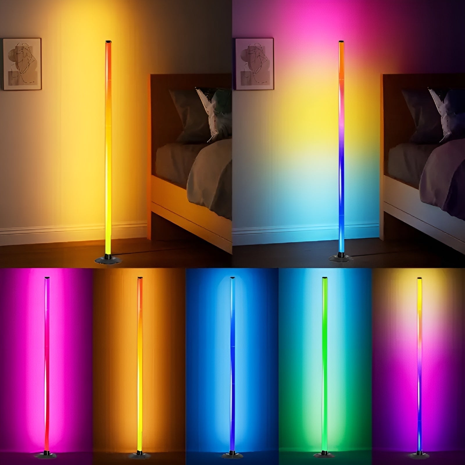 LED-Gulvlampe med RGBICB-fargeendring – Moderne Aluminiumslampe med App og fjernkontroll | Dimmbar stemningsbelysning for Hjemmet Ditt