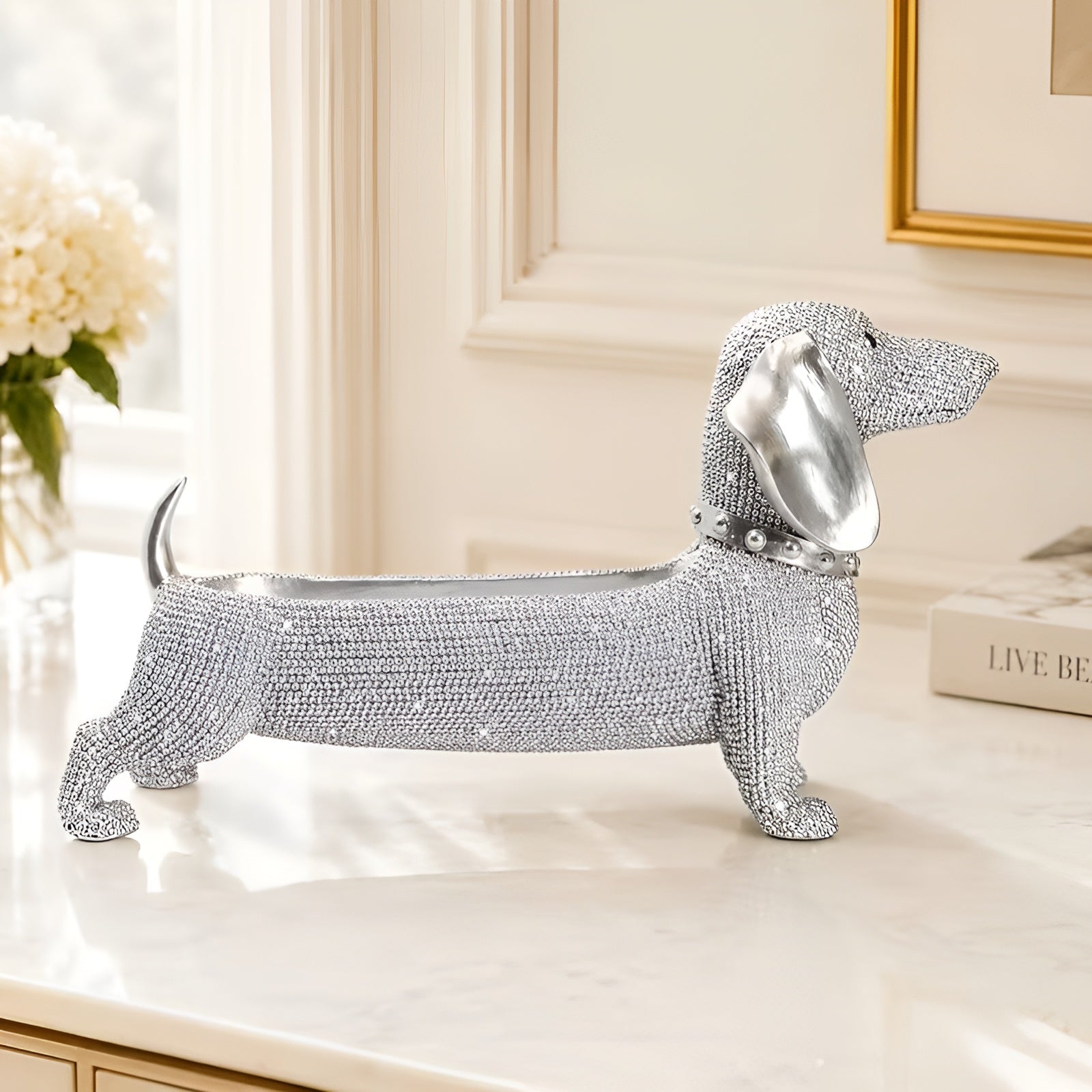 Skrivebordsorganiserer I Dachshundform – Dekorativ Figur Med Penneholder Til Kontoret Og Hjemmekontoret