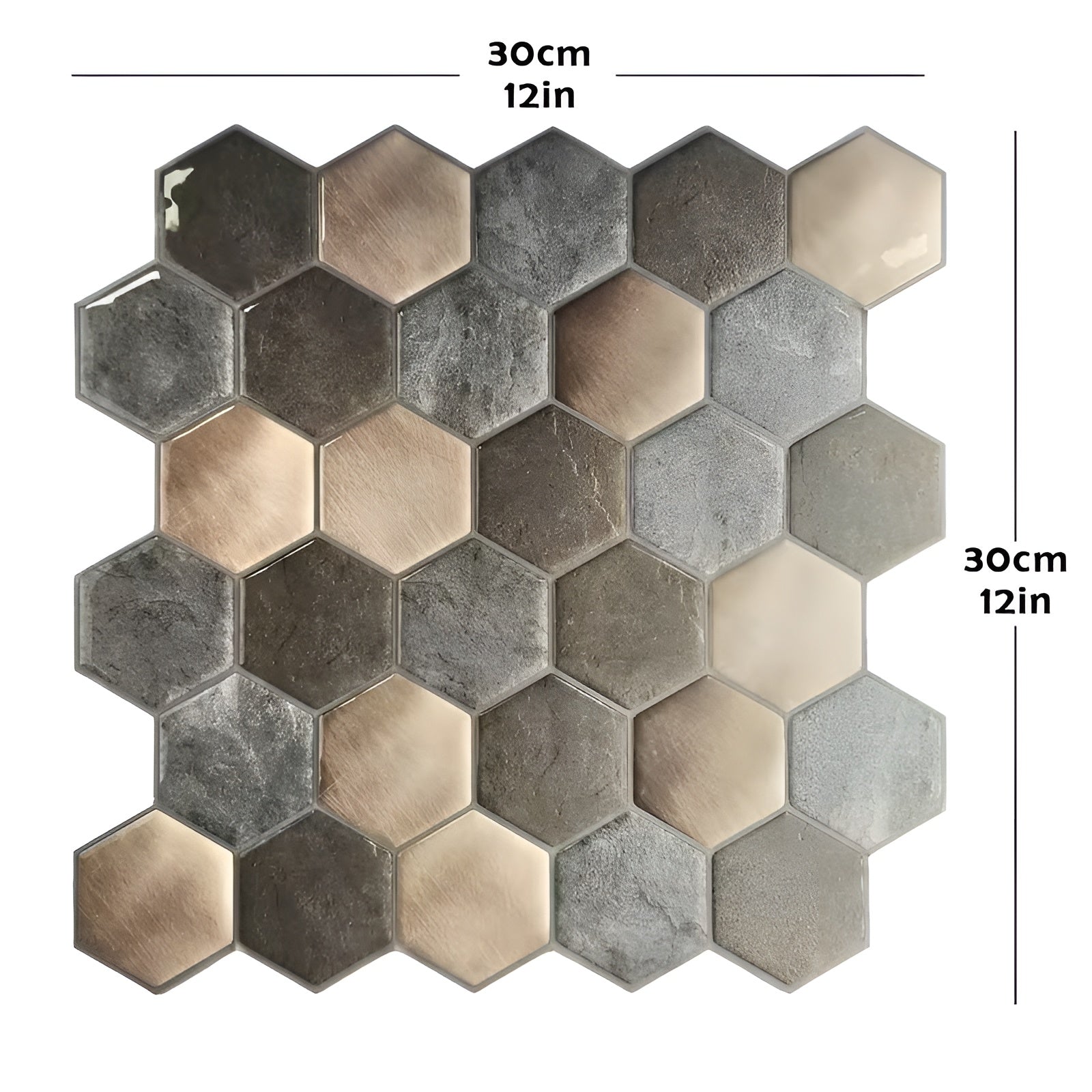 3D Hexagon Veggpanel – Selvklebrig Veggdekor i Metalllook | Moderne Veggdekor for Stue Kjøkken eller Gang - Tapet