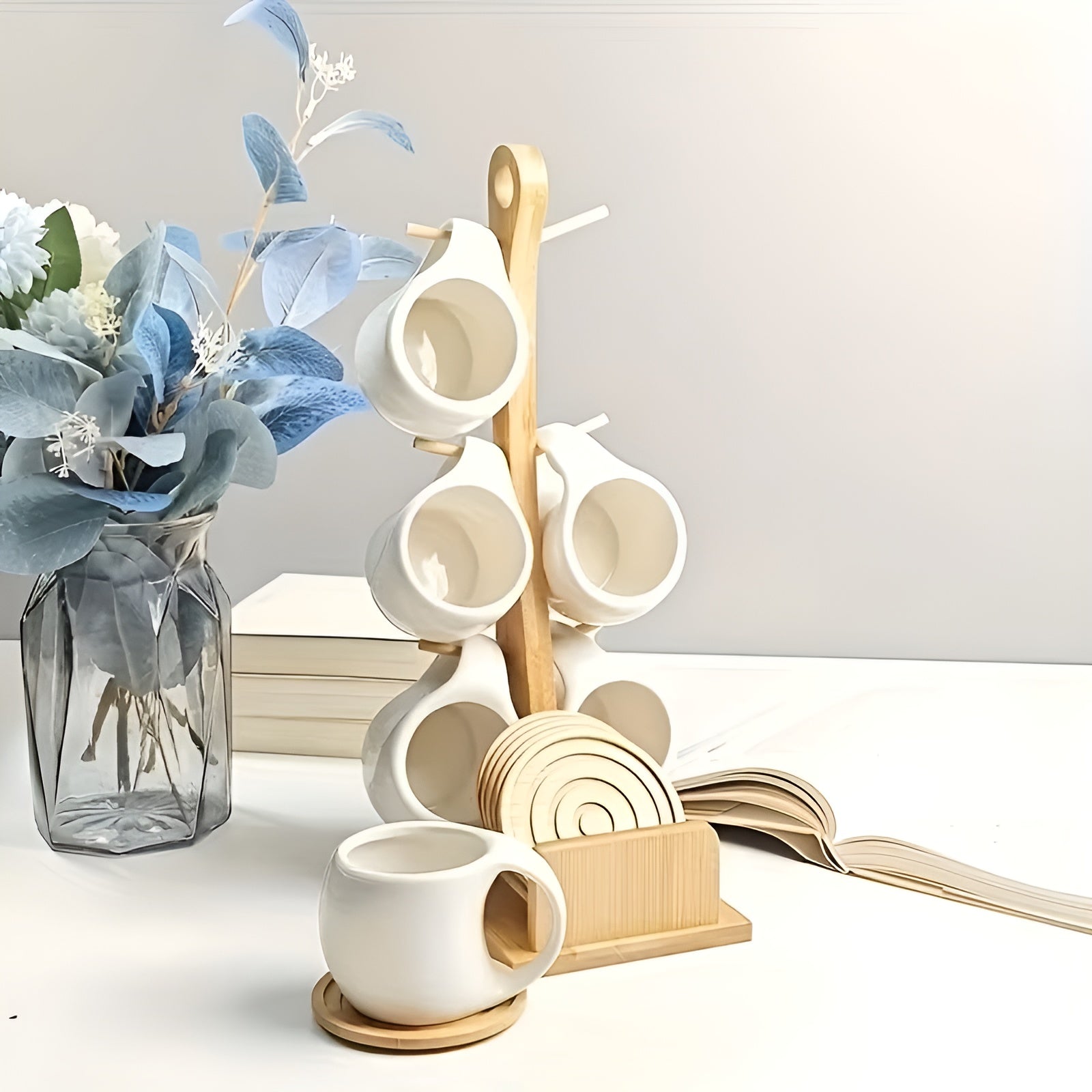 Keramik Kaffeetassen-Set mit Untertasse & Ständer – Stilvoll und Dekorativ | Perfekt für Café und Zuhause