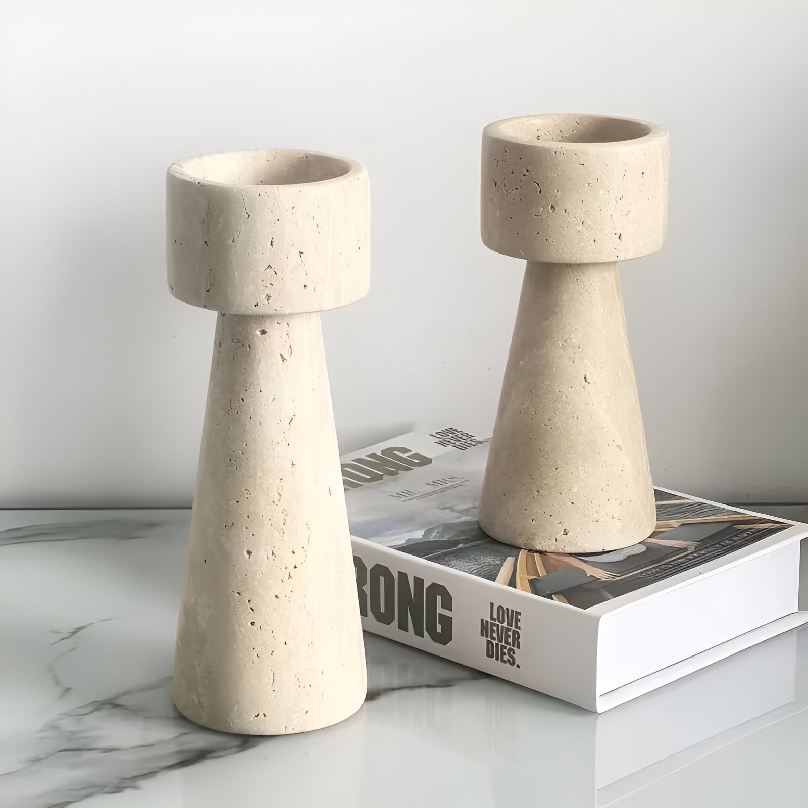 Marmorkerzenholder i Naturstein – Elegant og Dekorativ | Perfekt for Bord Bryllup og Hjem - Lysholdere