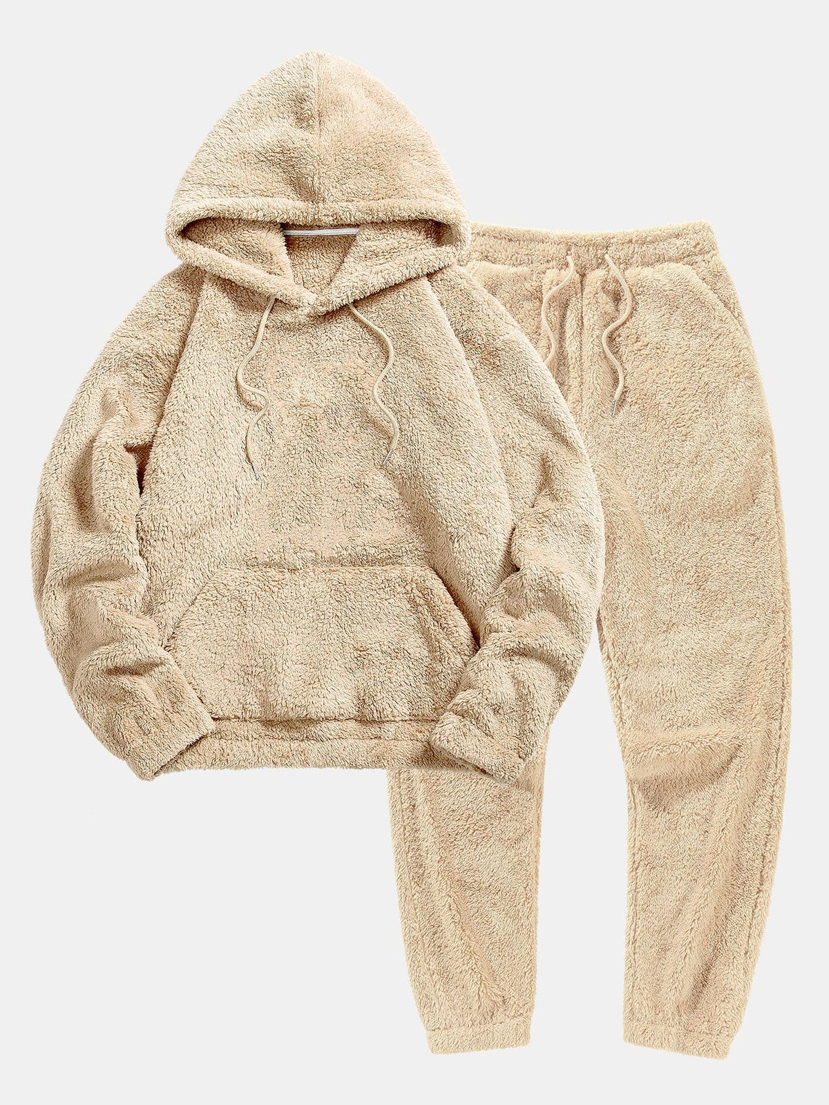 Todelt teddy loungeset for damer i beige – hettegenser og joggebukse
