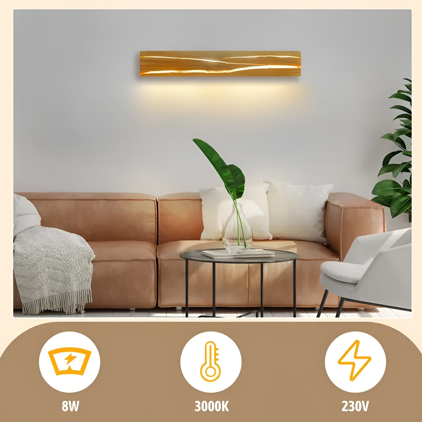 Vegglampe i Tre – Moderne og Dekorativ | Perfekt for Stue og Soverom