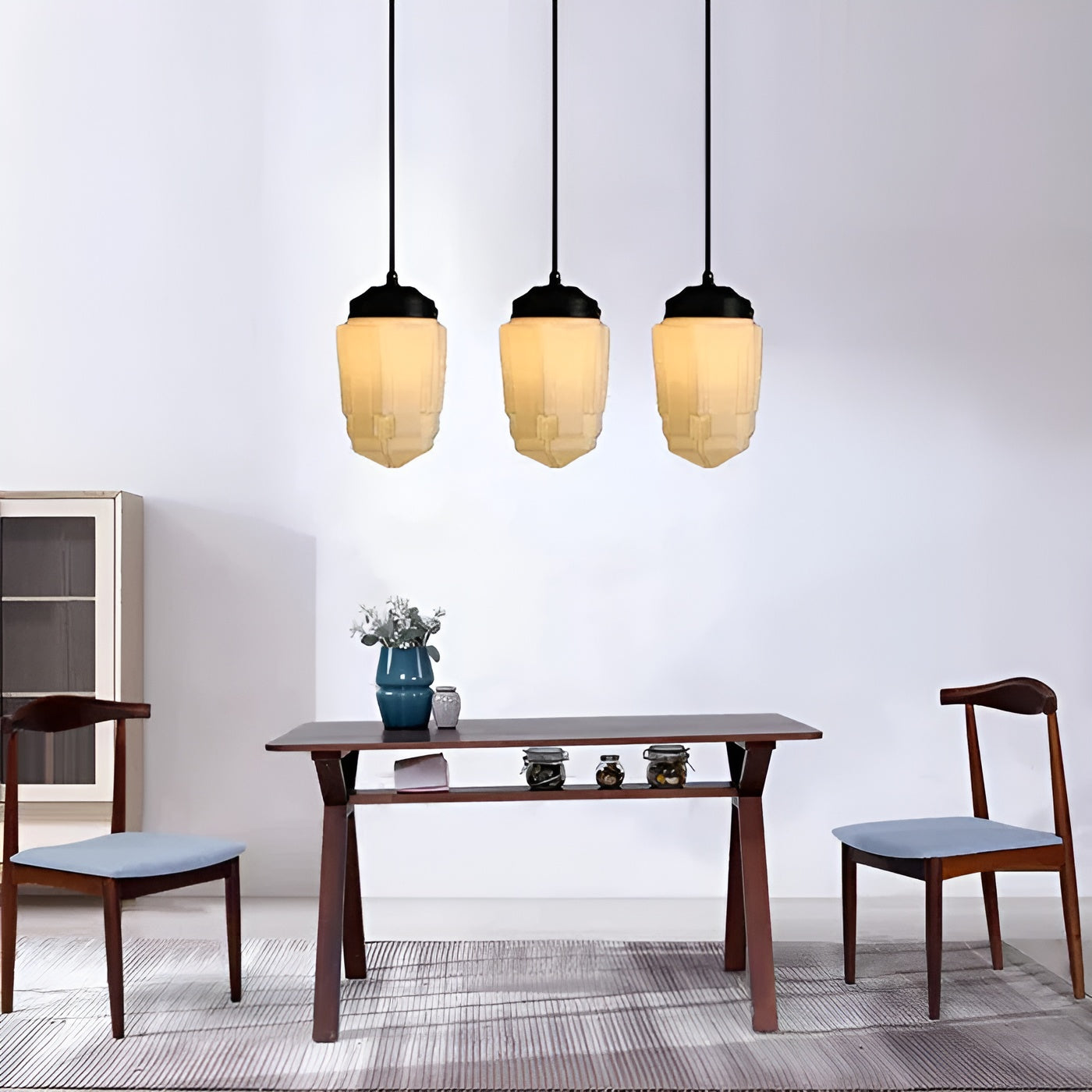 Hengelampe I Frostet Glass - Vintagedesign Med Geometrisk Glass