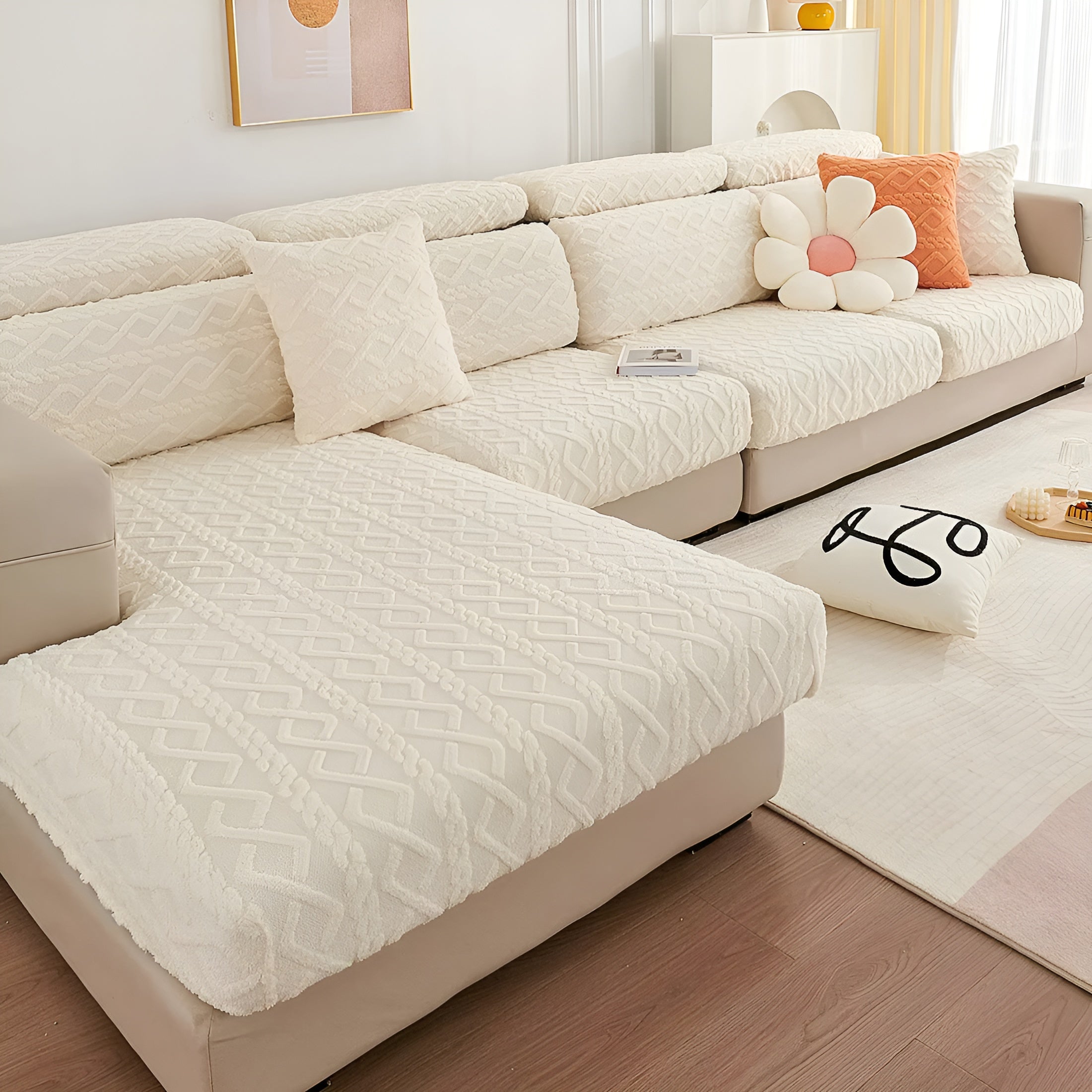 Fløyelssofaovertrekk Med Diamantmønster – Mykt Og Luksuriøst | Passer Perfekt Til Alle Sofaer