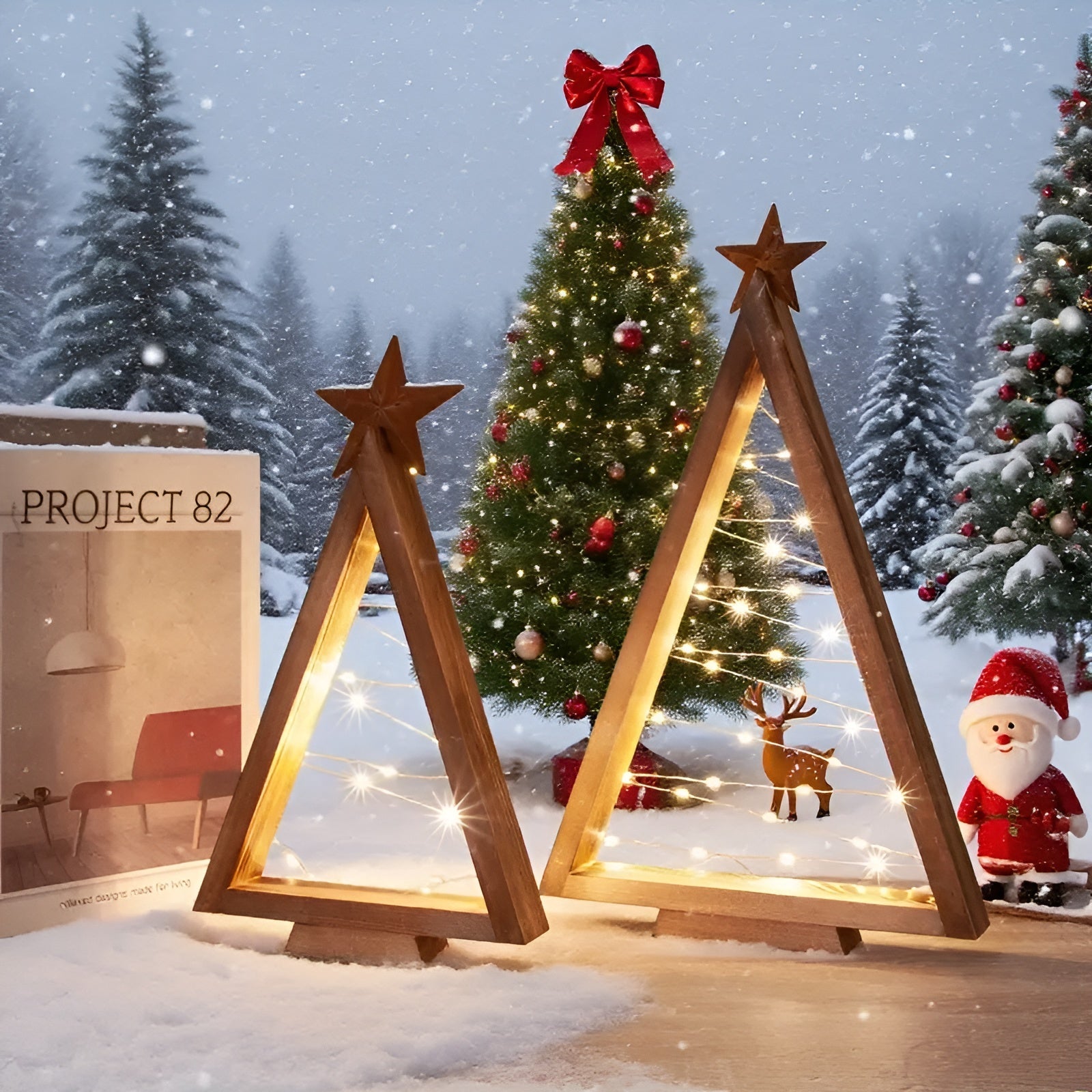 Juletre i Tre – Varmt Hvitbelyst | Perfekt for Bord, Peis og Festlig Dekor