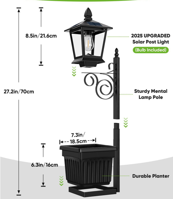 Solcellelampe med Blomsterpotte – Dekorativ og Stemningsfull | Perfekt for Balkong og Terrasse