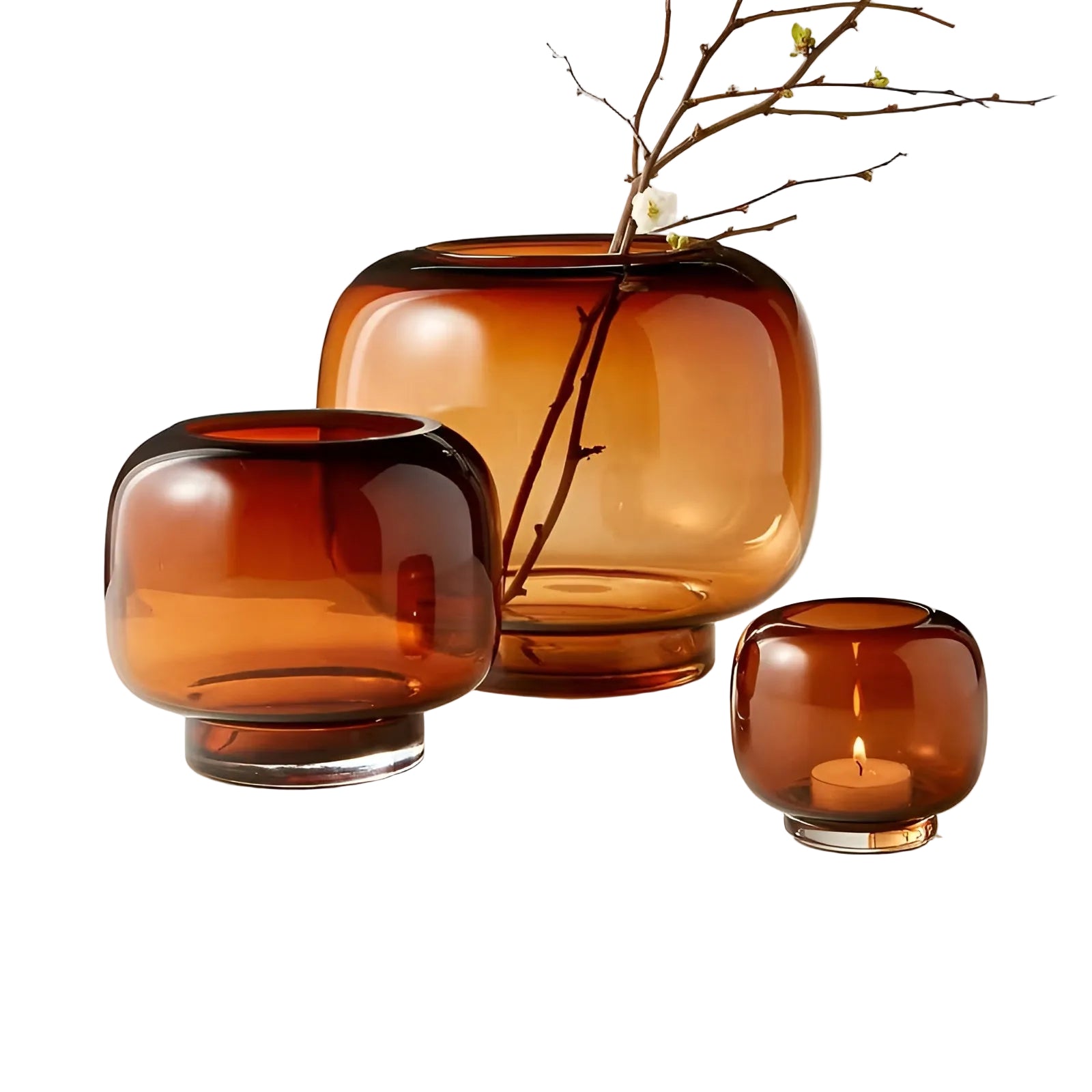 Håndblåst Glassvase – Minimalistisk Og Dekorativ | Gjennomsiktig Design For Blomster, Hydroponikk Og Moderne Hjem I Ravfarge