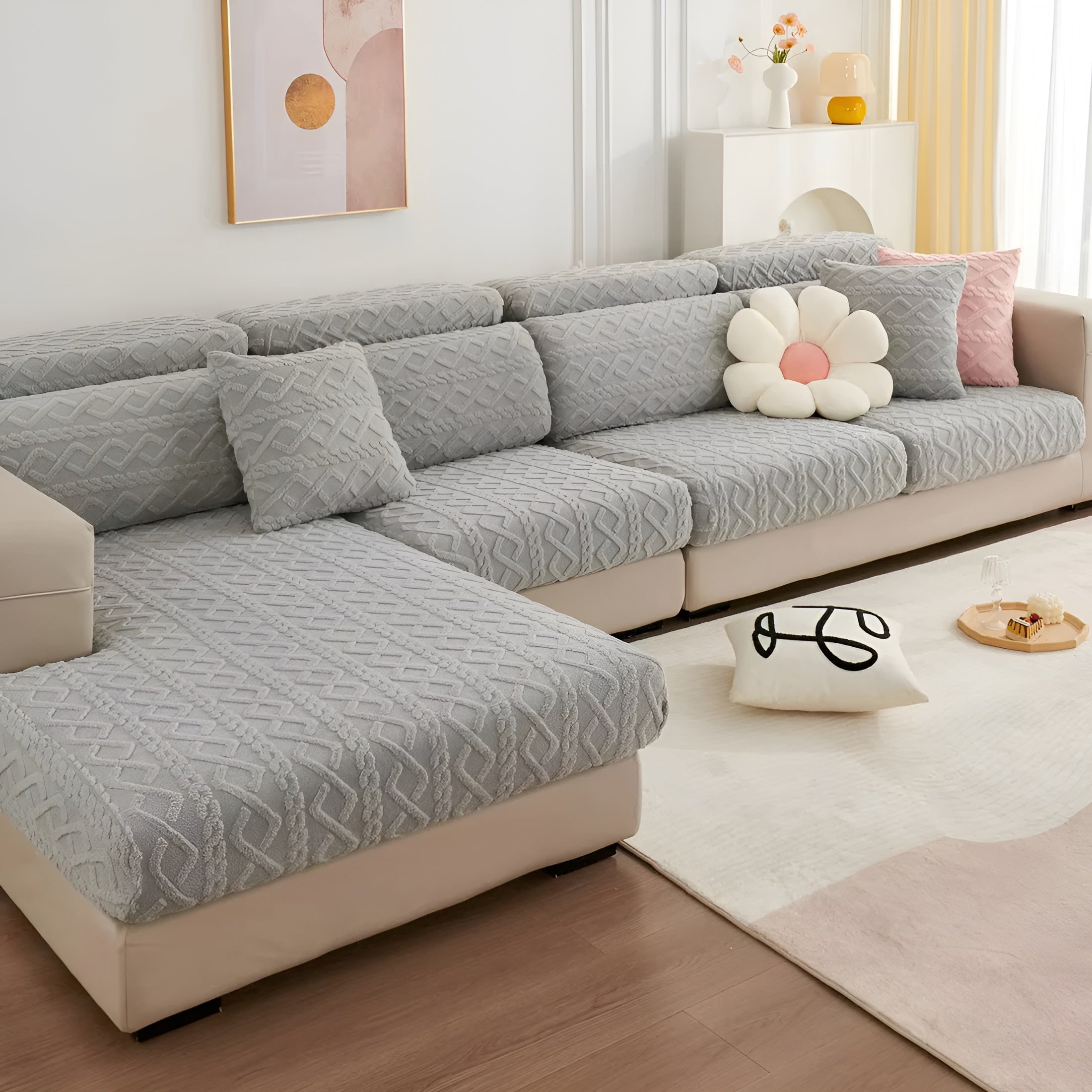 Fløyelssofaovertrekk Med Diamantmønster – Mykt Og Luksuriøst | Passer Perfekt Til Alle Sofaer