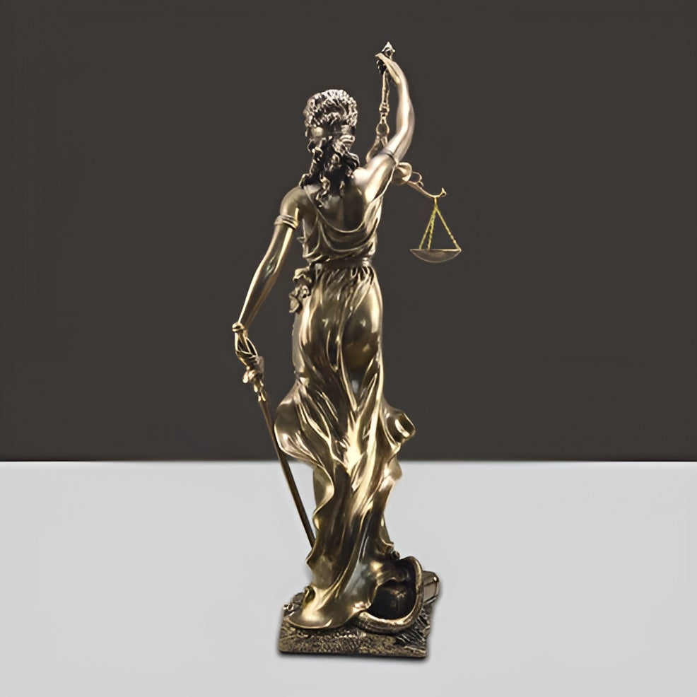 Statue Av Rettferdighetens Gudinne – En Elegant Dekorativ Skulptur Av Justitia