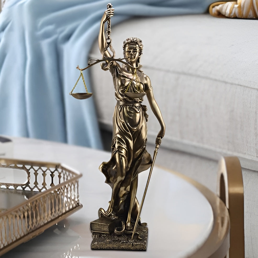 Statue Av Rettferdighetens Gudinne – En Elegant Dekorativ Skulptur Av Justitia