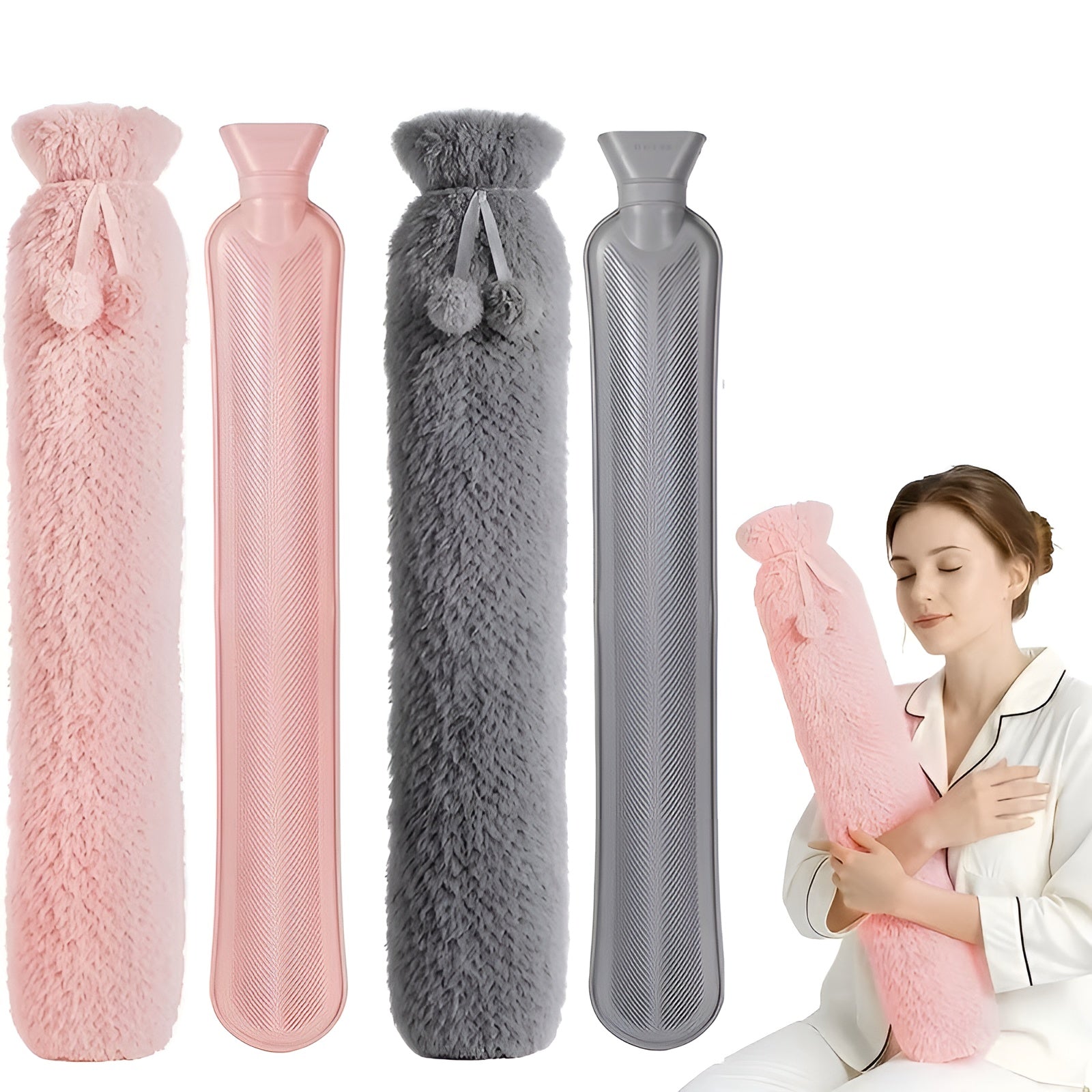 Ekstra Lang Varmtvannsflaske 2 Liter – Ekstra Varm og Koselig | Med Supermykt Fleeceovertrekk