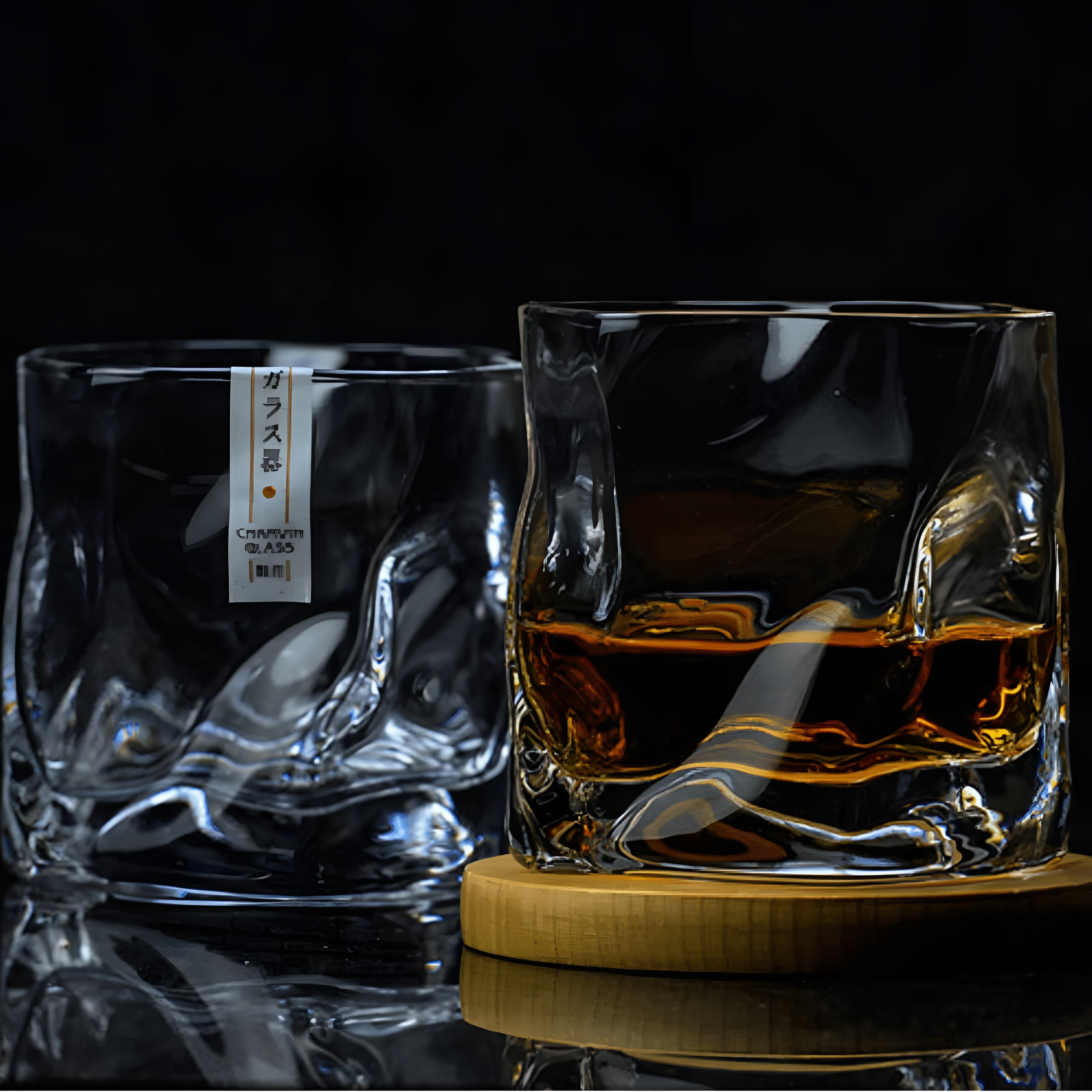Whiskyglass I Edo Kiriko-stil - Håndslipt Med Unik Krøllete Design