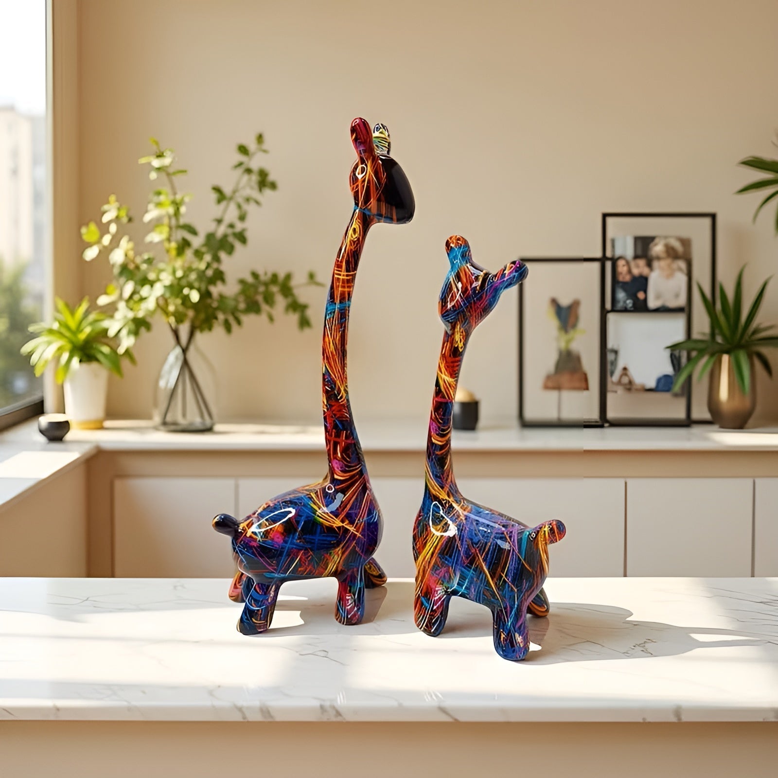 Fargerik Giraffigur – Kreativ Dyrepynt Av Harpiks | Dekorativ Og Moderne