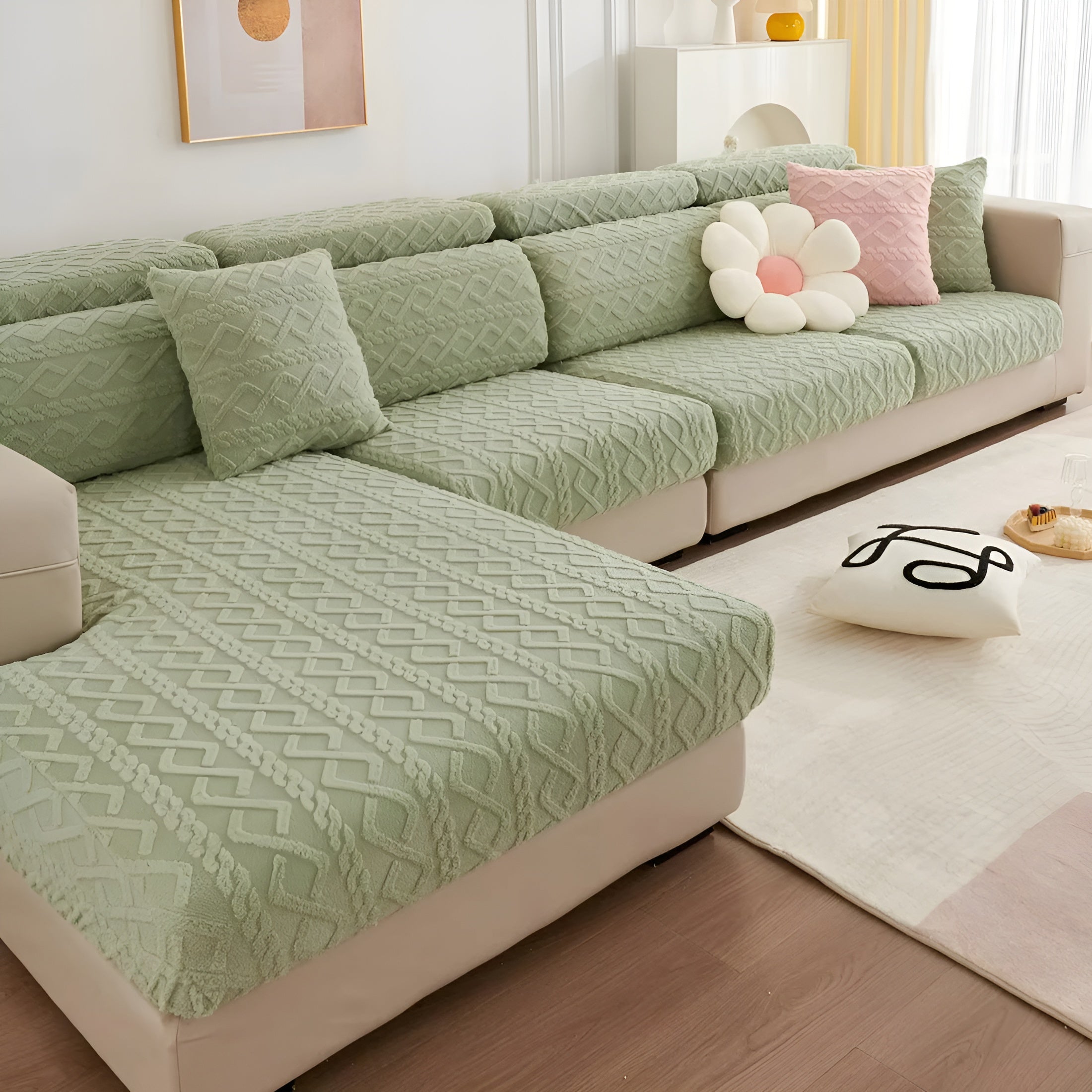 Fløyelssofaovertrekk Med Diamantmønster – Mykt Og Luksuriøst | Passer Perfekt Til Alle Sofaer