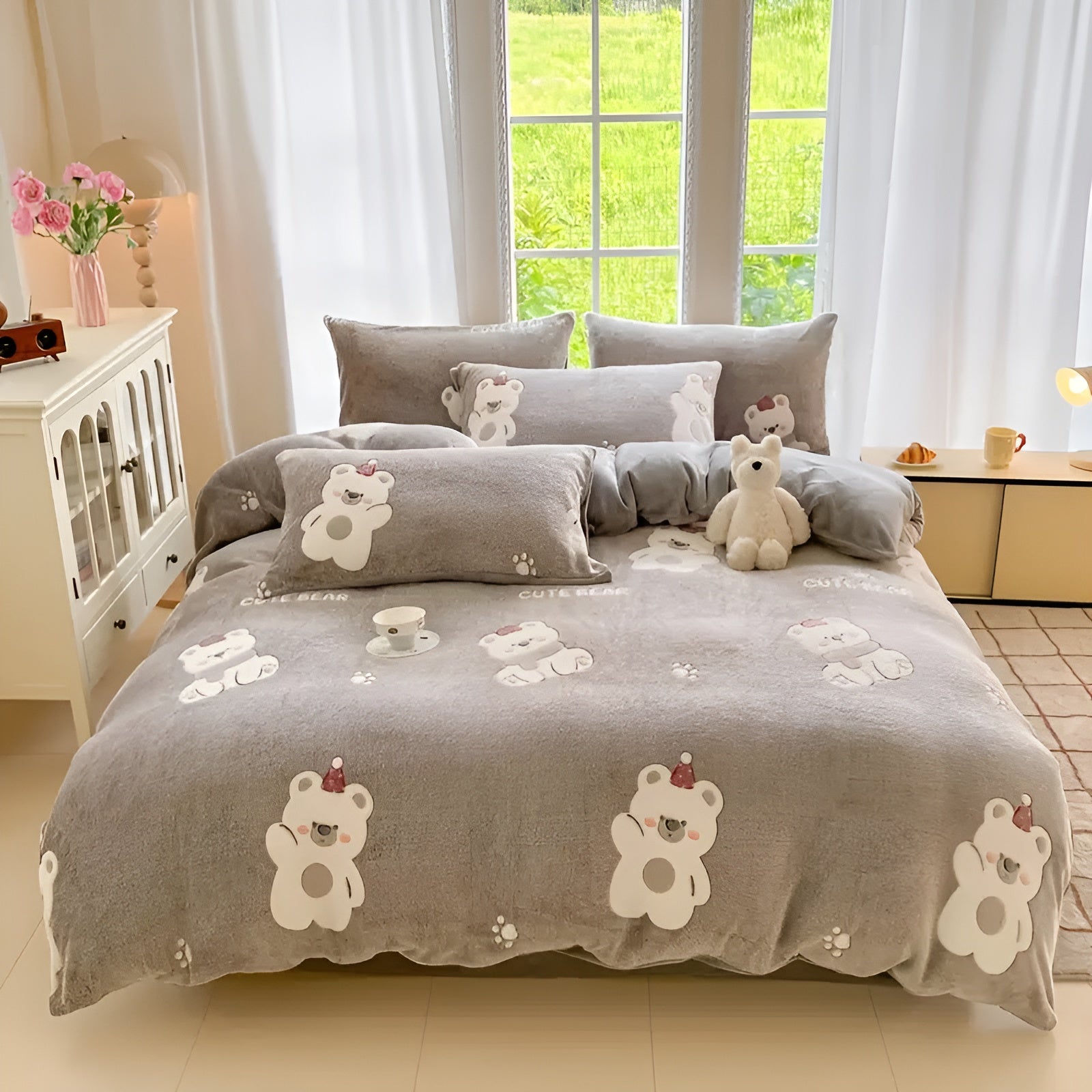 Fløyelssengetøy med Bjørnemotiv – Mykt og Koselig | Perfekt for Høst og Vinter