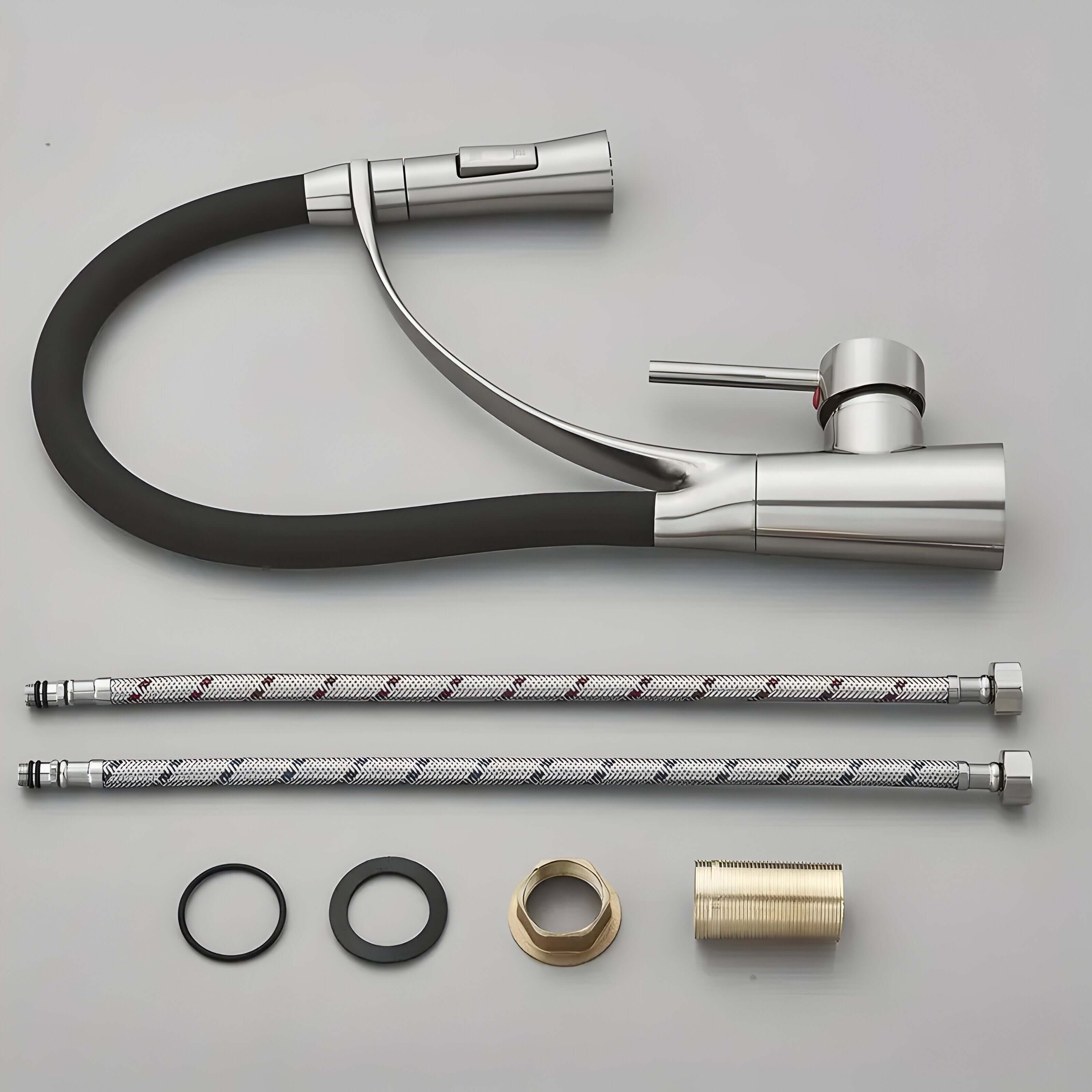 Rustfritt Stål Kran - 360° Kjøkkenkran Med Uttrekkbar Dusj Og Uttrekkbar Tut