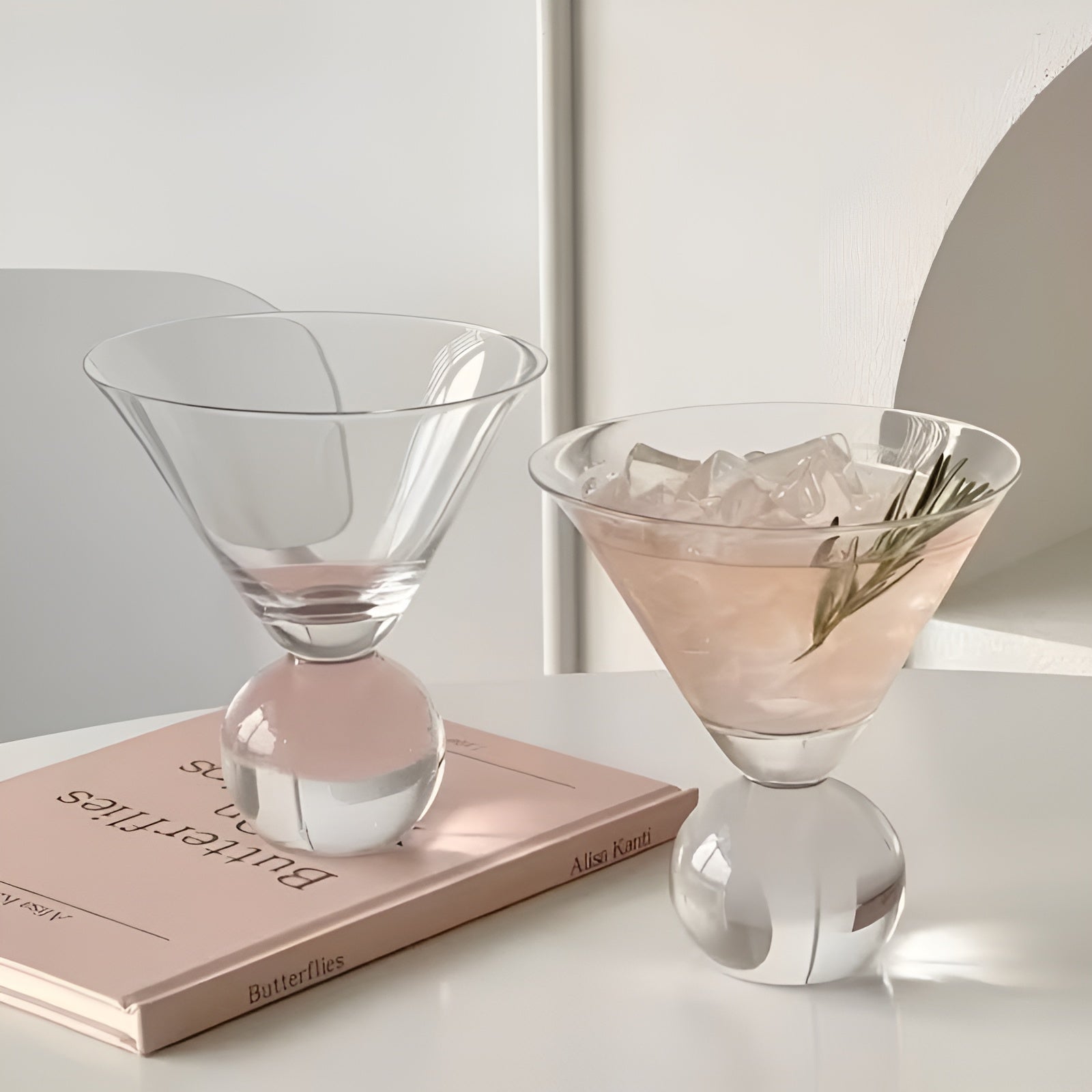 Retro Martiniglass Uten Stilk, 250 ML – Rosa Krystallcocktailglass I Vintage-design, Kan Brukes Om Igjen Og Tåler Oppvaskmaskin