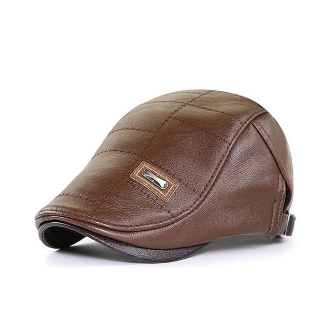 Retroinspirert flat cap til herre i lysbrun skinn