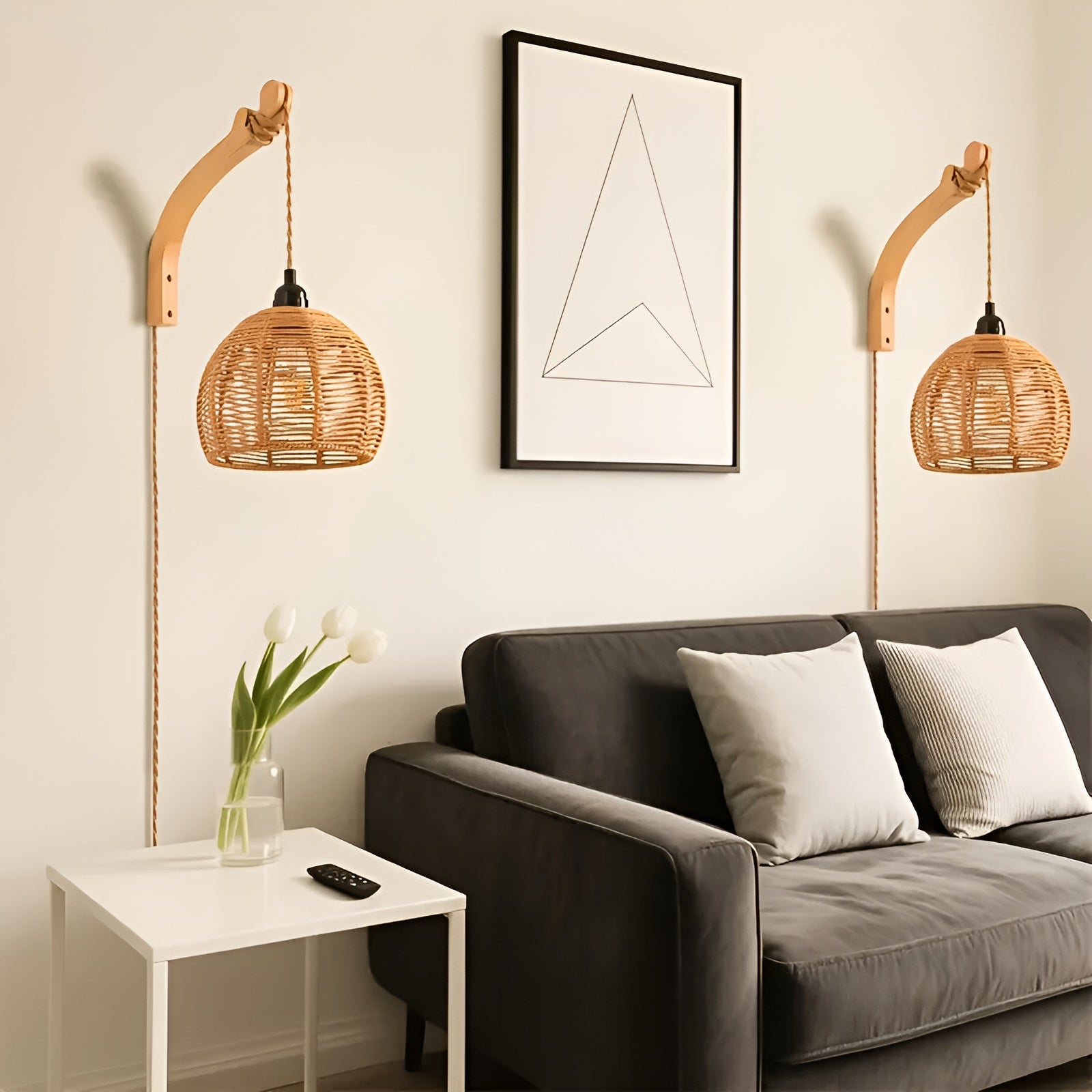 Vegglampe med Flettet Lampeskjerm – Naturlig og Koselig | Perfekt for Soverom og Gang