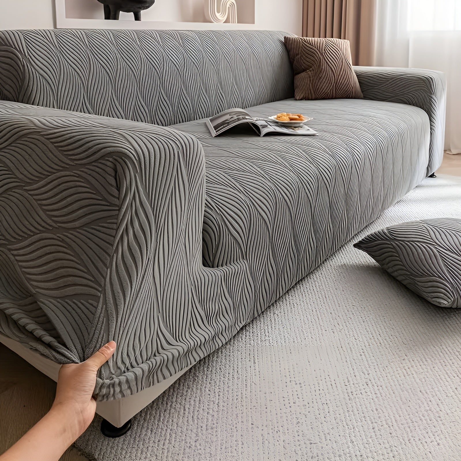 Elastischer Sofabezug aus Fleece – Weich und Gemütlich | Jacquard-Struktur, Perfekt für Sofa & Wohnraum