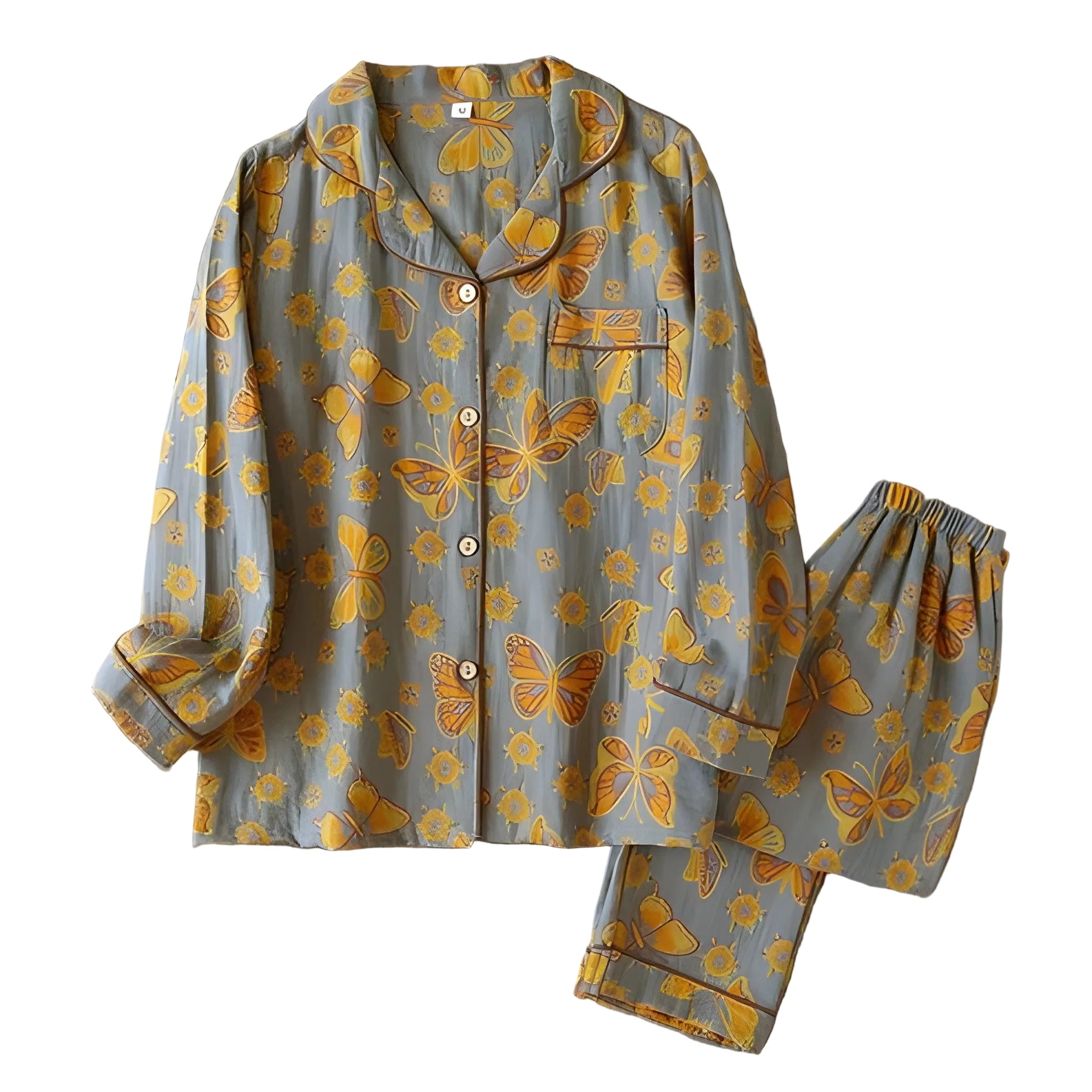 Loungewearsett med Sommerfugltrykk – Vintage Stil, Bomull