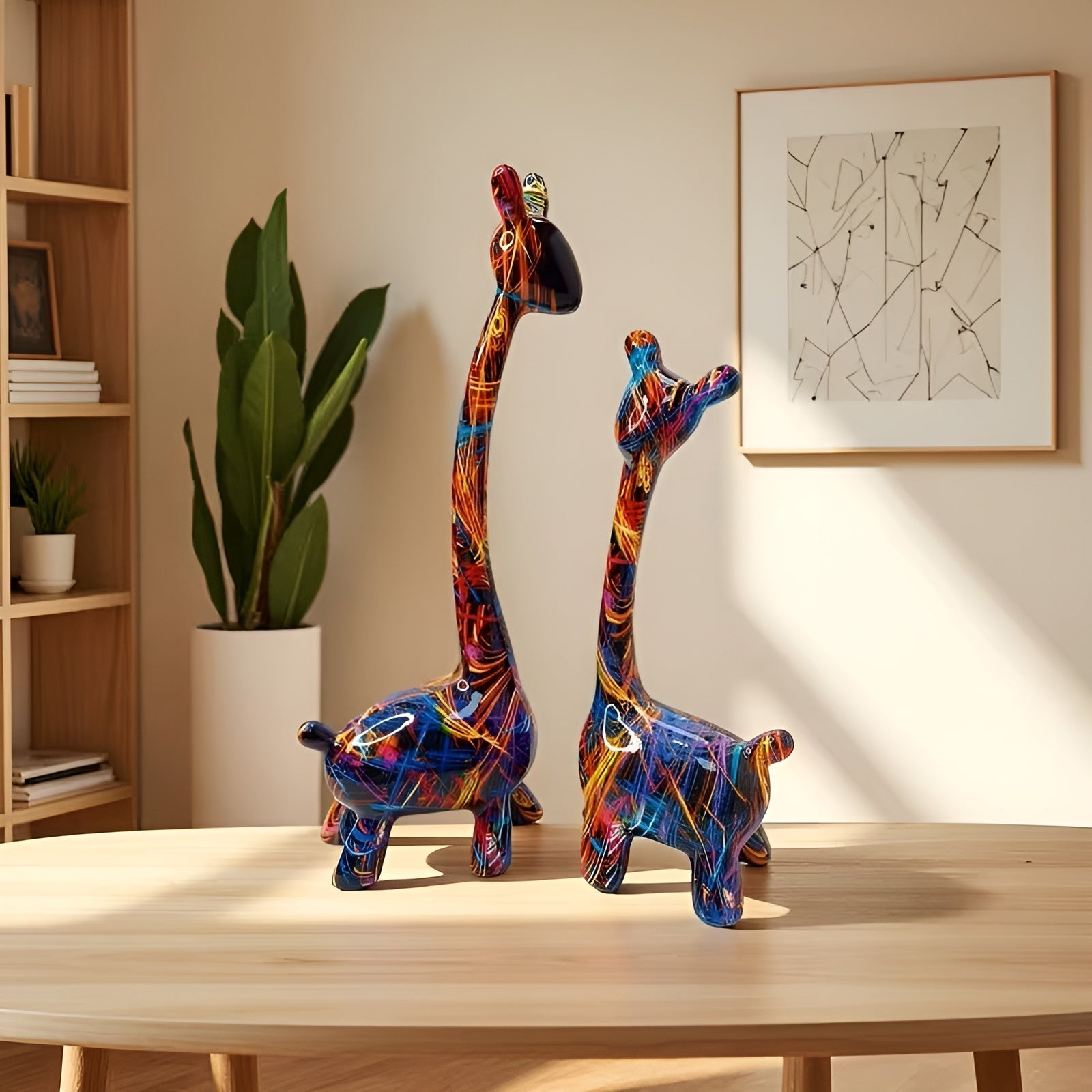 Fargerik Giraffigur – Kreativ Dyrepynt Av Harpiks | Dekorativ Og Moderne