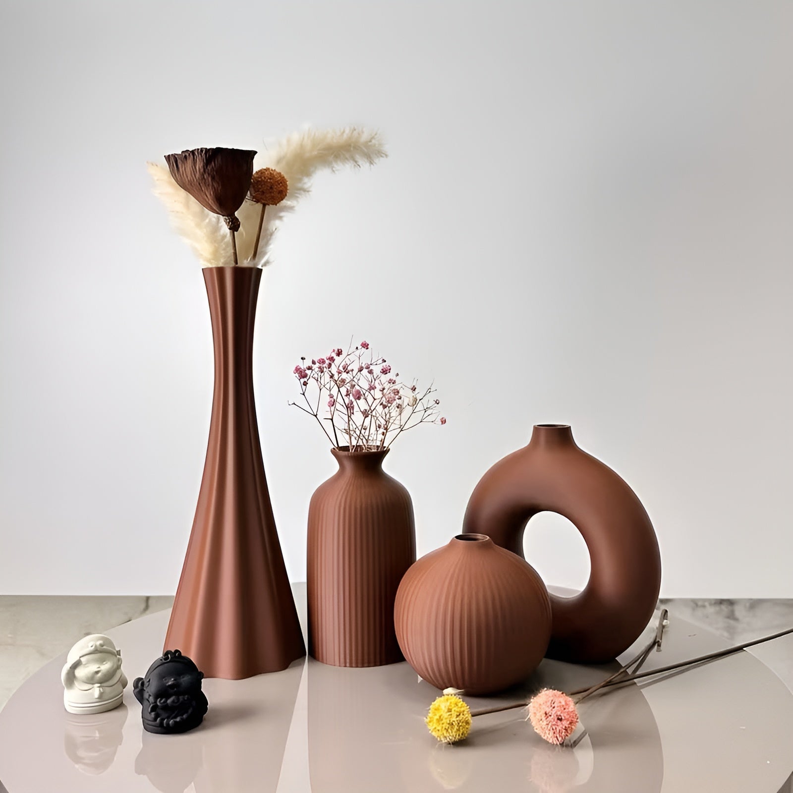 Boho Vase Sett (4 stk) – Dekorativt og Stilrent | Perfekt for Tørkede Blomster og Borddekorasjon - Vaser