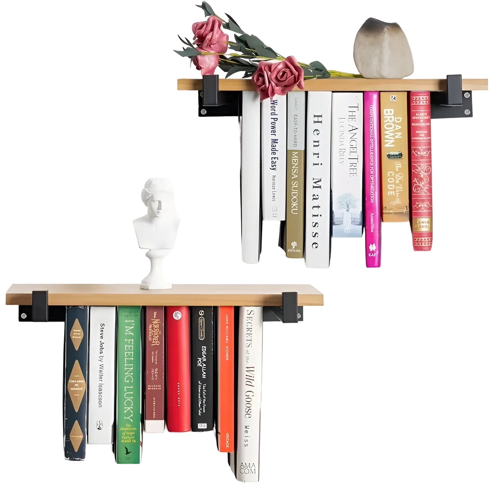 Svevende Bokhyller (2-pakning) – Plassbesparende og Dekorativ | Vegghyller for Stue og Kontor