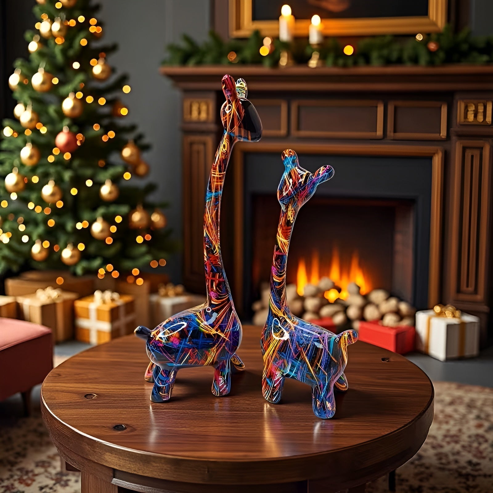 Fargerik Giraffigur – Kreativ Dyrepynt Av Harpiks | Dekorativ Og Moderne