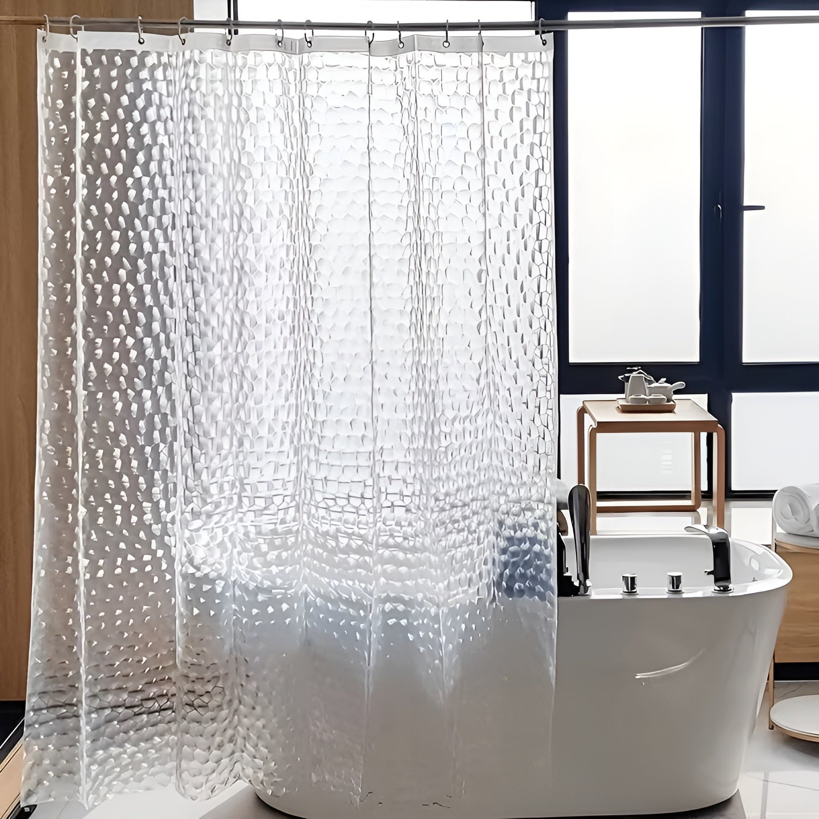 Dusjforheng med Vannmønster – Halvtransparent og Lettstelt | Moderne Dekor til Badet