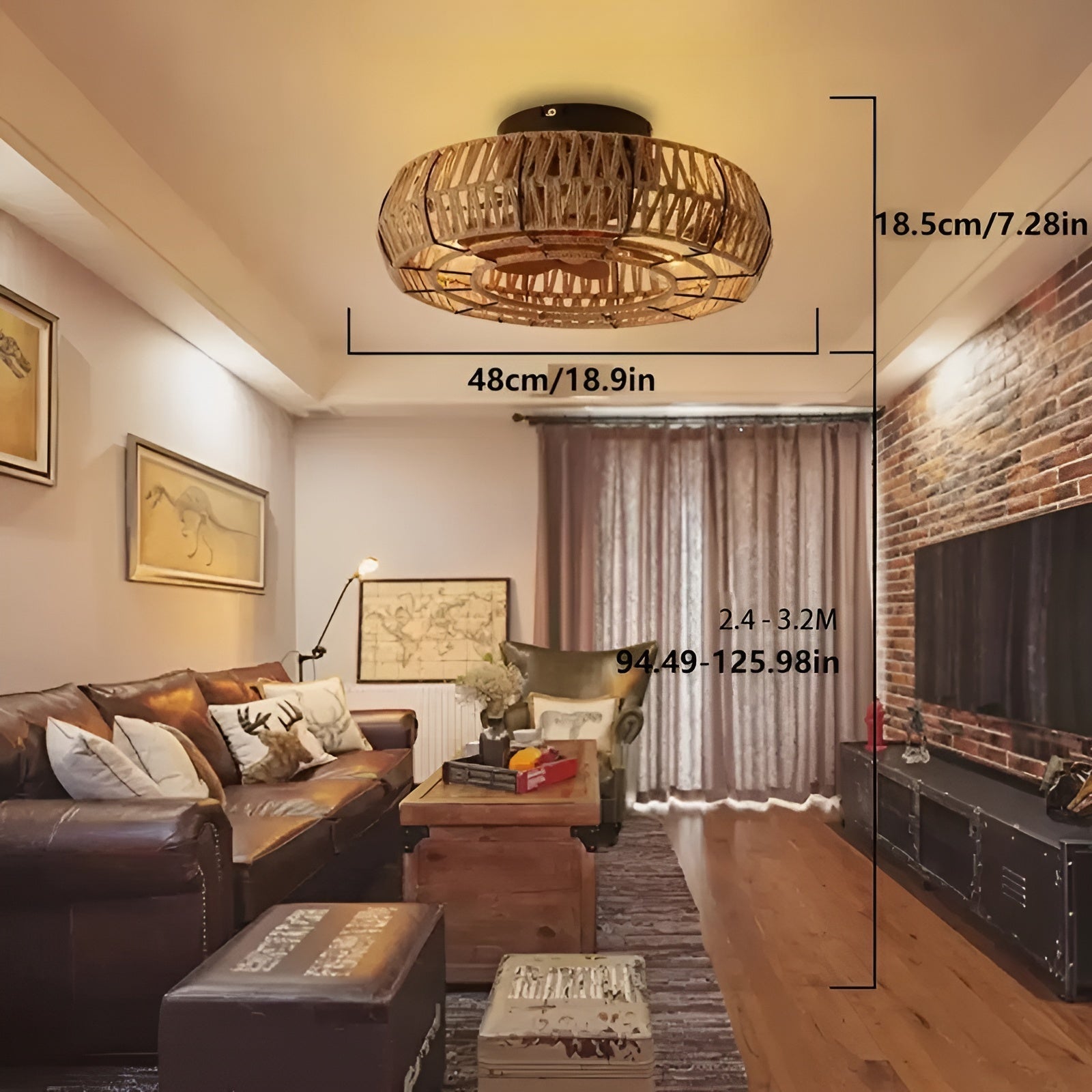Takvifte med Rottinglampe – Håndflettet og Dekorativ | Perfekt for Stue og Soverom