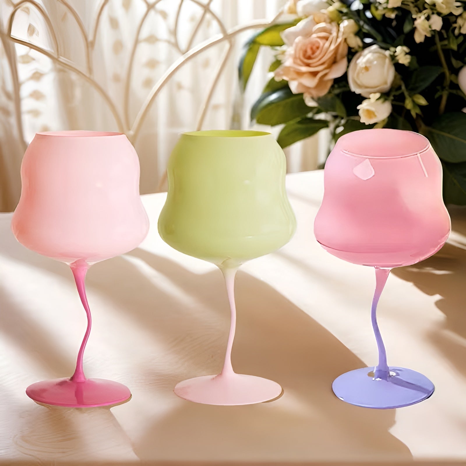 3er Set Bunte Whiskygläser 500 ml – Vintage Design mit Drehstruktur | Große Cocktail- & Weingläser für Party & Geschenk