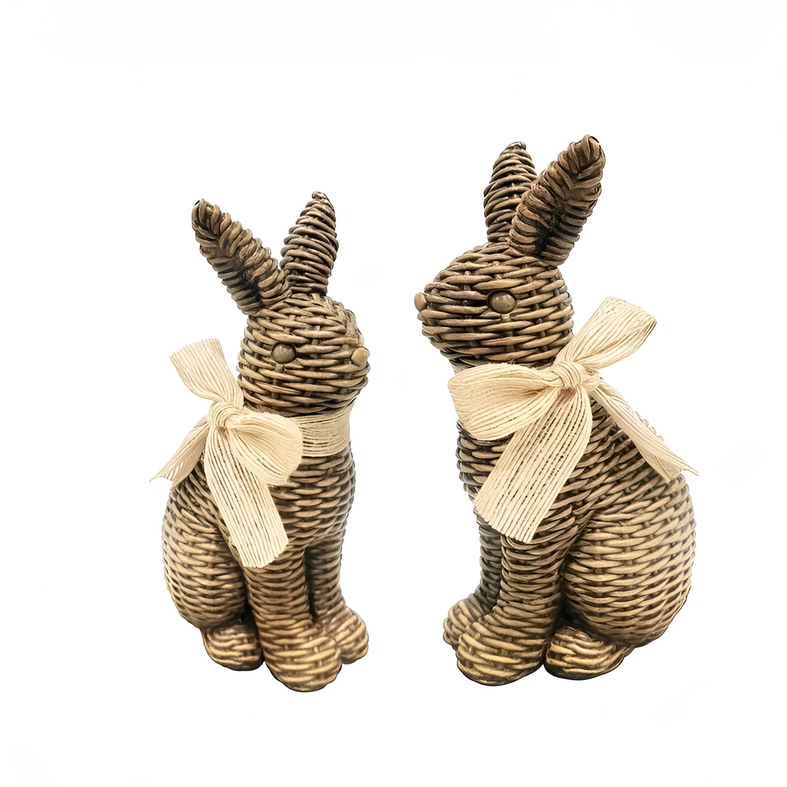 Kaninfigurer, Sett Med 2 Stk. I Kunstharpiks – Vintage Landlig Stil Med Sokkel Og Rankedesign | Dekorativt Til Hagen Og Påsken