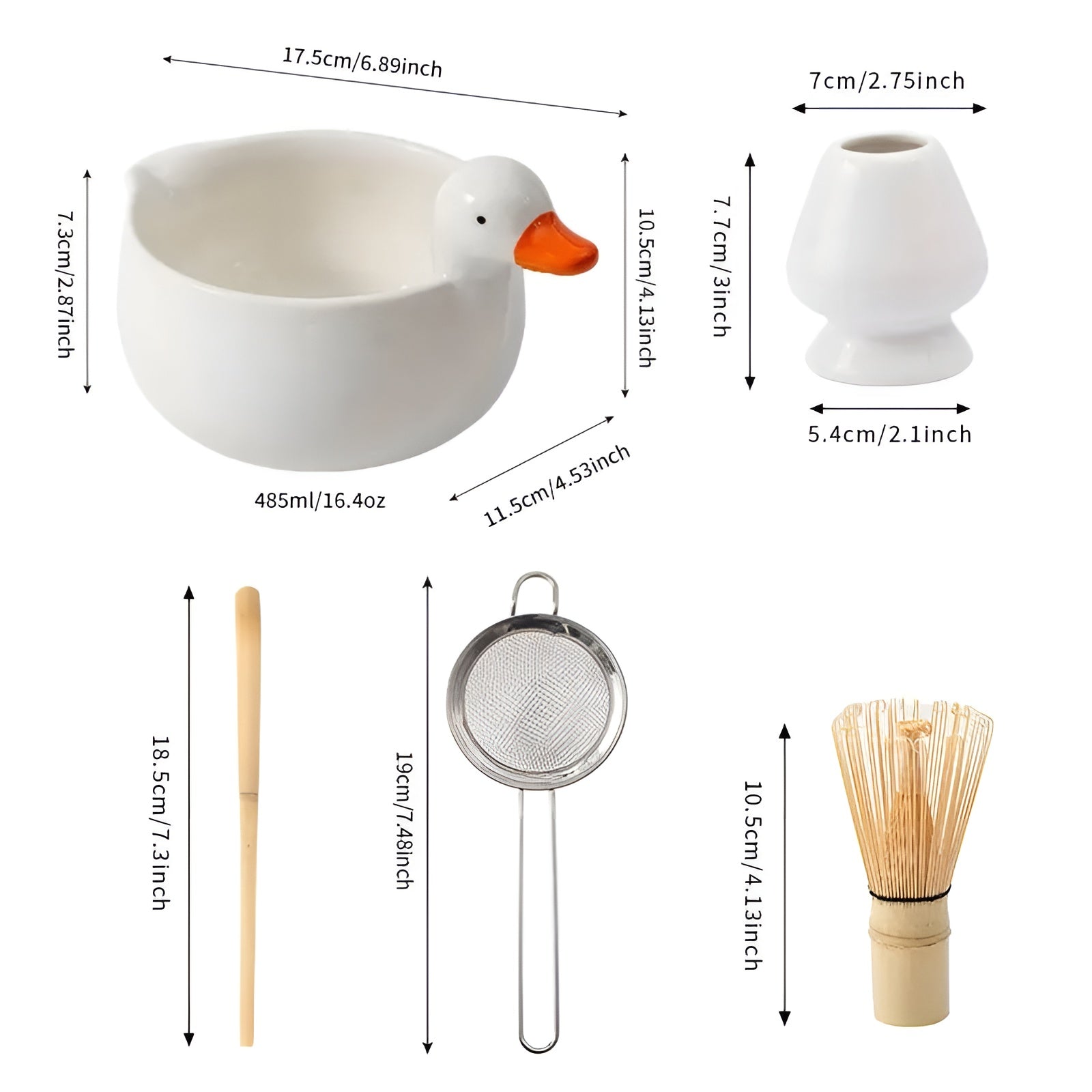 Matcha-sett med Andemotiv – Komplett med Skål, Visp og Sil | Perfekt som Gave