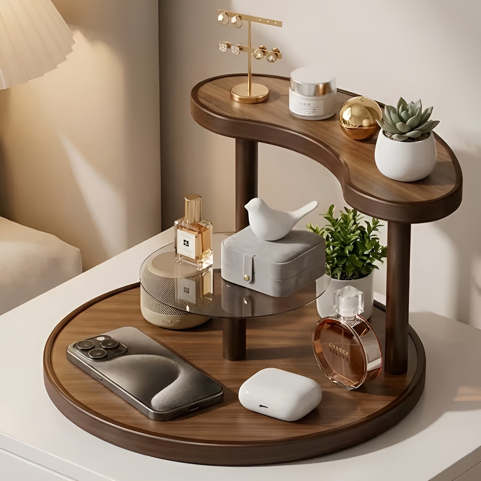 Drehbarer Make-up-Organizer aus Holz – 3-stöckig und stabil | Praktische Aufbewahrung für Kosmetik