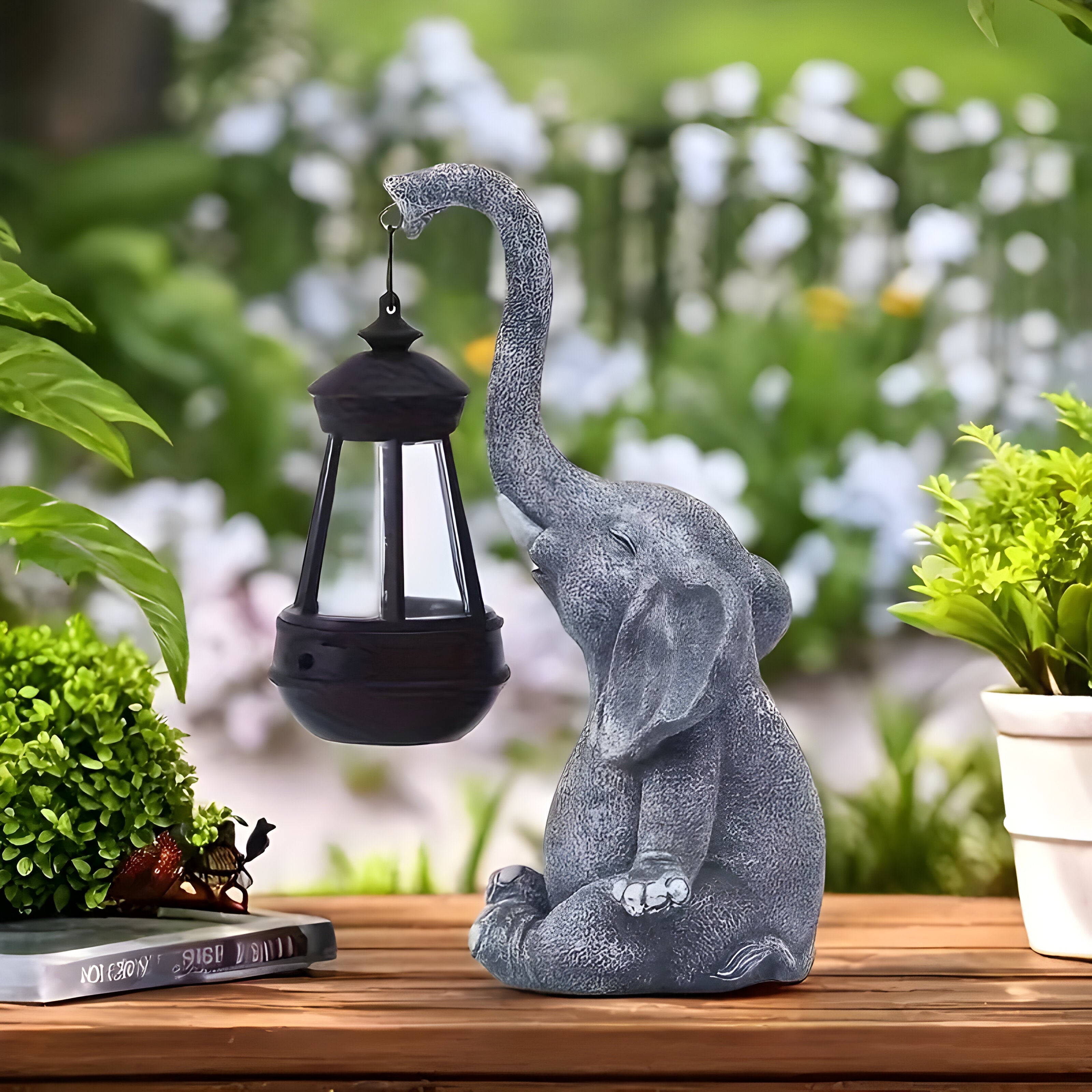 Klaren – Solardrevet Elefantstatue Med Led-lys
