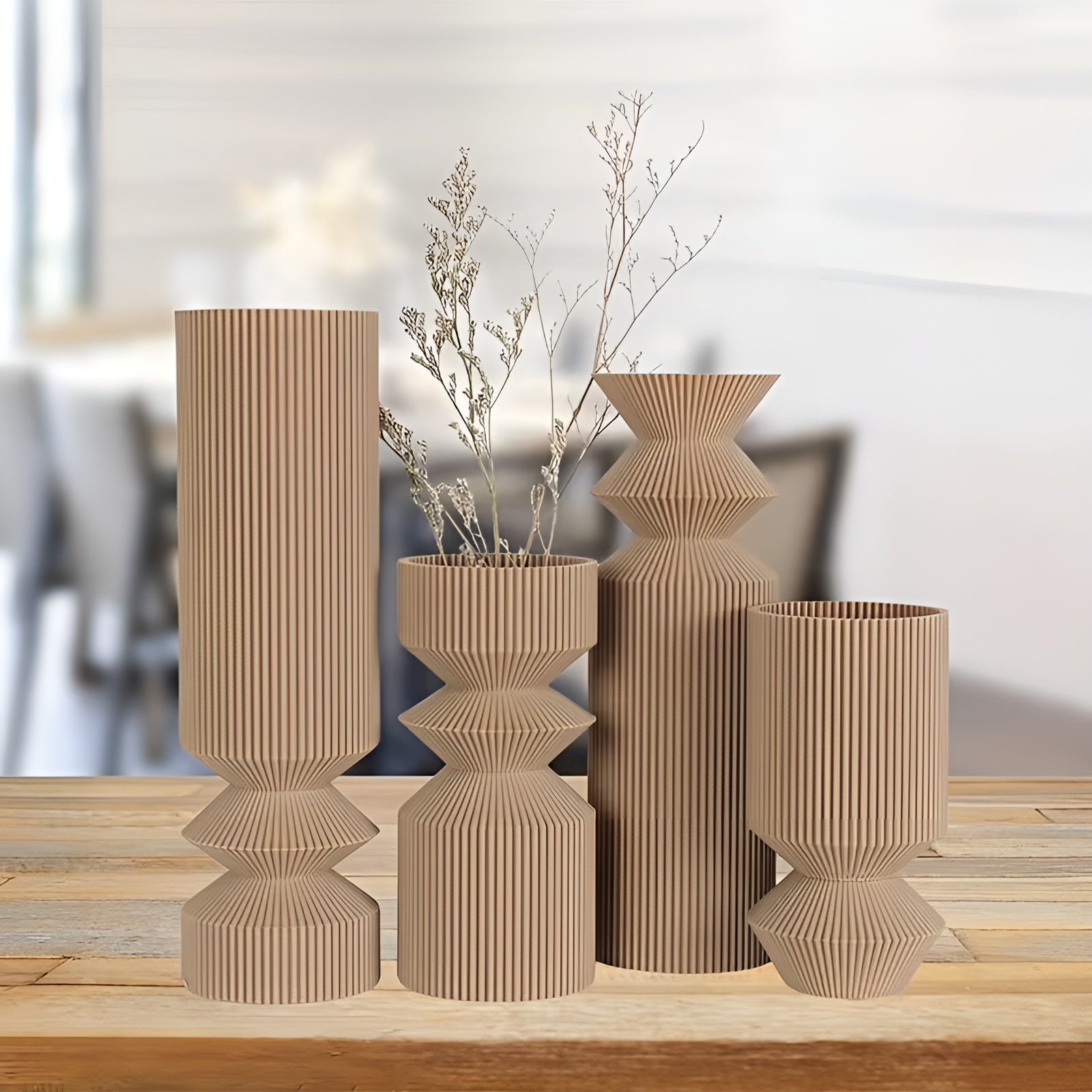 Vasesett i Art Deco-stil (4 deler) – Elegant og Dekorativt | Perfekt for Tørkede Blomster og Interiør