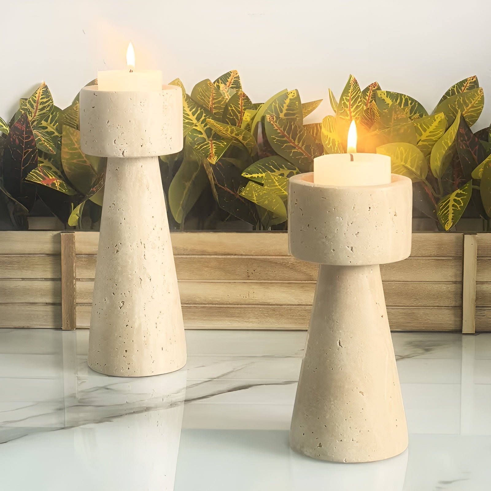 Marmorkerzenholder i Naturstein – Elegant og Dekorativ | Perfekt for Bord, Bryllup og Hjem