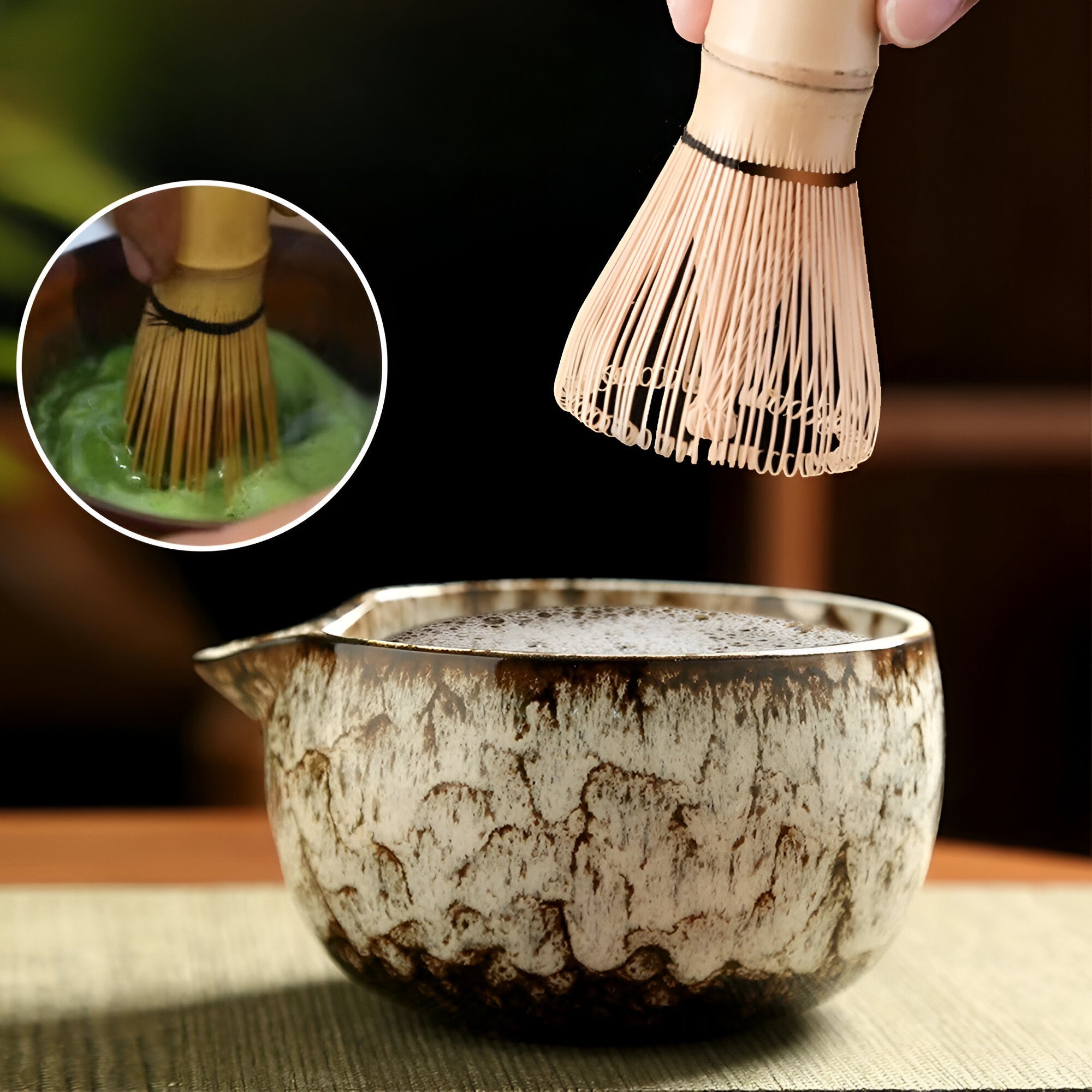 Matcha Keramikksett – Tradisjonell og Dekorativ | 6 deler for Te-Seremoni