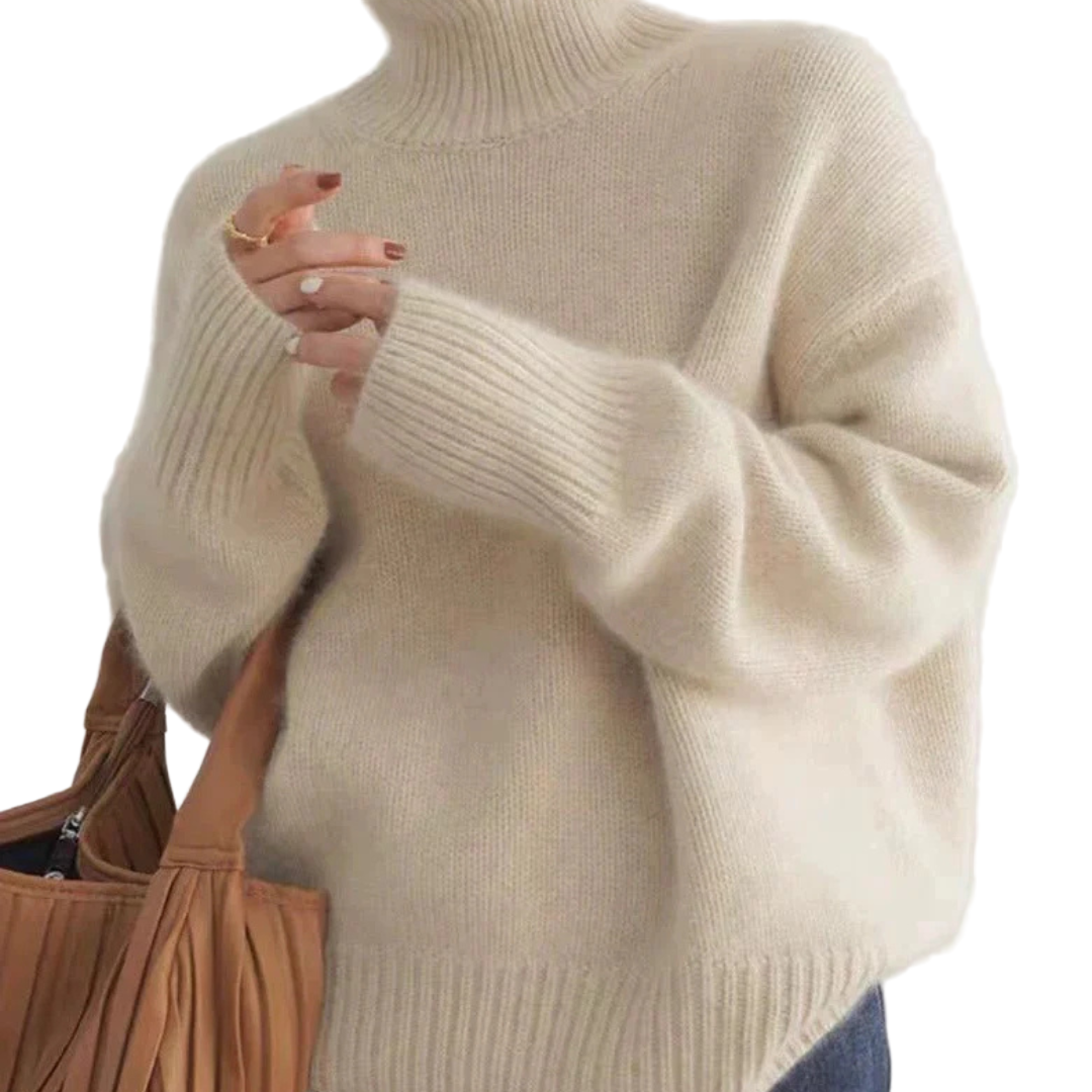 Myk kashmir rullekragegenser for damer i beige