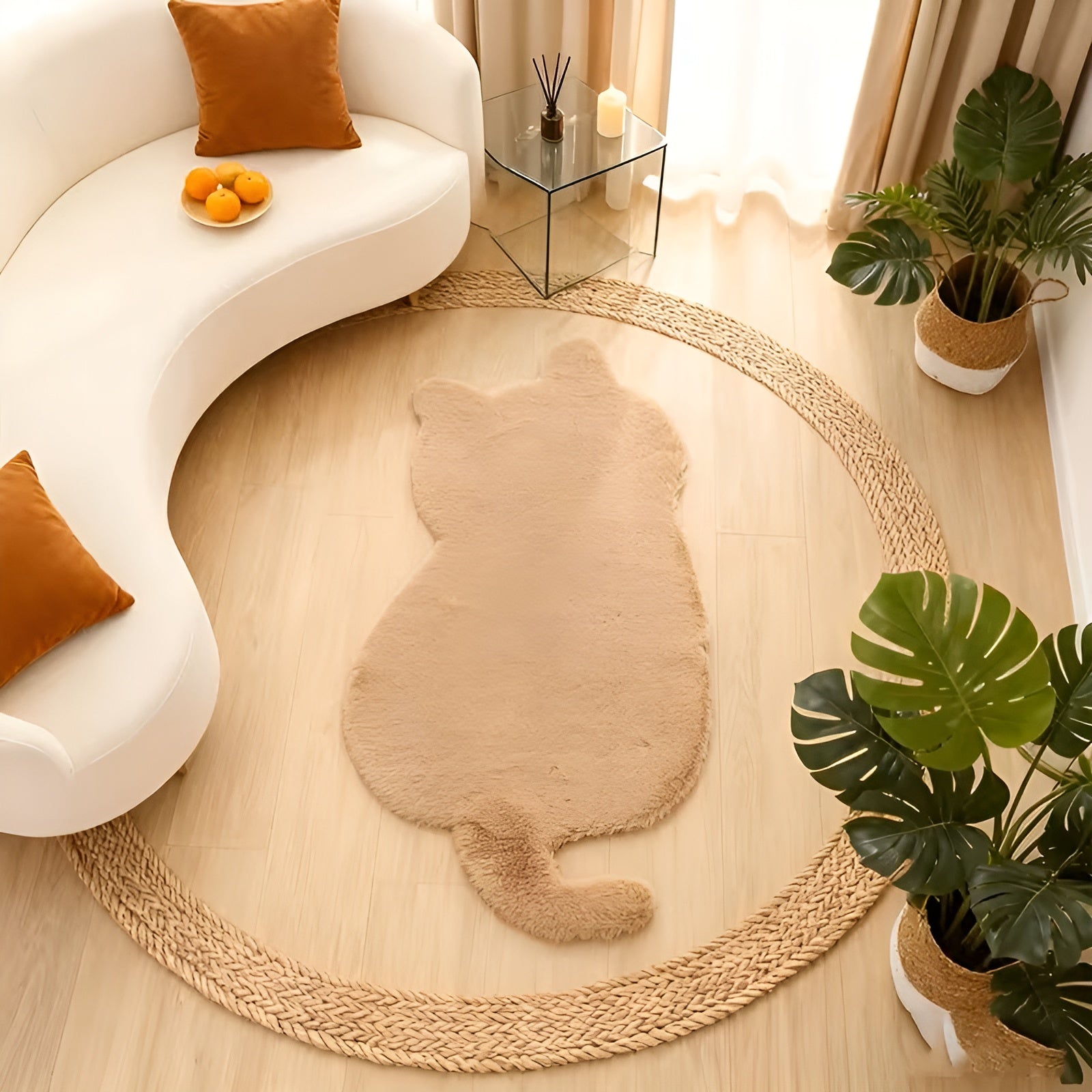 Lite Katteformet Teppe – Mykt og Koselig | Perfekt for Sofa Hylle eller Kommode - Tepper