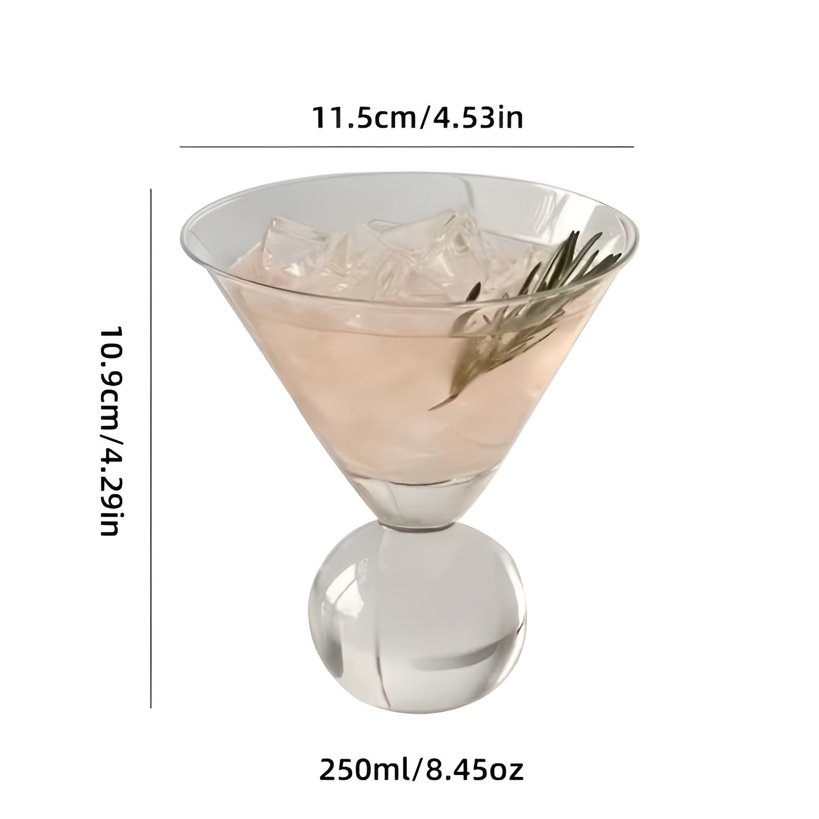 Retro Martiniglass Uten Stilk, 250 ML – Rosa Krystallcocktailglass I Vintage-design, Kan Brukes Om Igjen Og Tåler Oppvaskmaskin