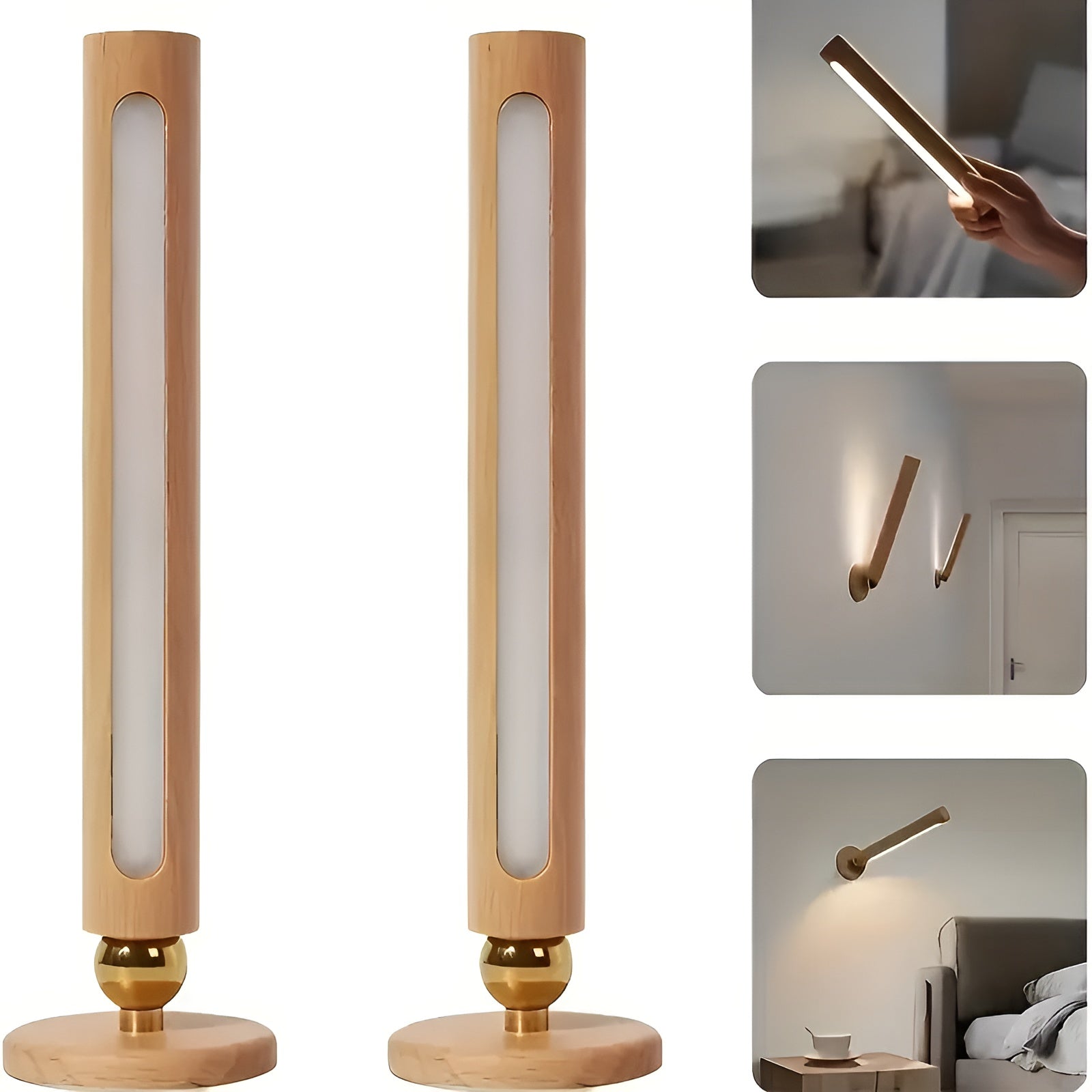 LED Vegglampe i Tre – 360° Roterbar og Oppladbar | Magnetisk med Touch-Styring