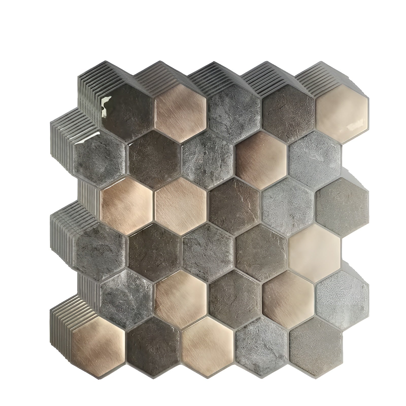 3D Hexagon Veggpanel – Selvklebrig Veggdekor i Metalllook | Moderne Veggdekor for Stue Kjøkken eller Gang - Tapet