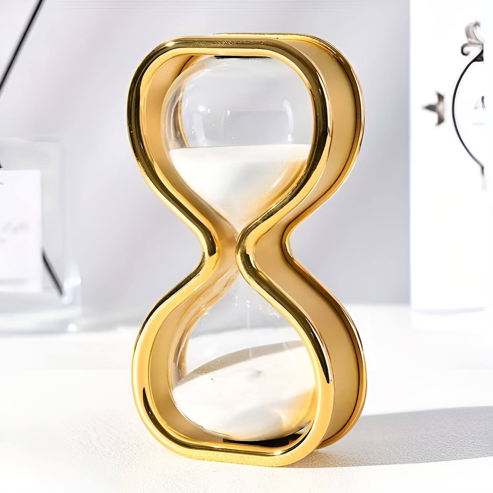 Sandglass med farget sand – Dekorativ og avslappende | Elegant metallramme ca. 30 min - Hvit Sand ca. 30 Minuten