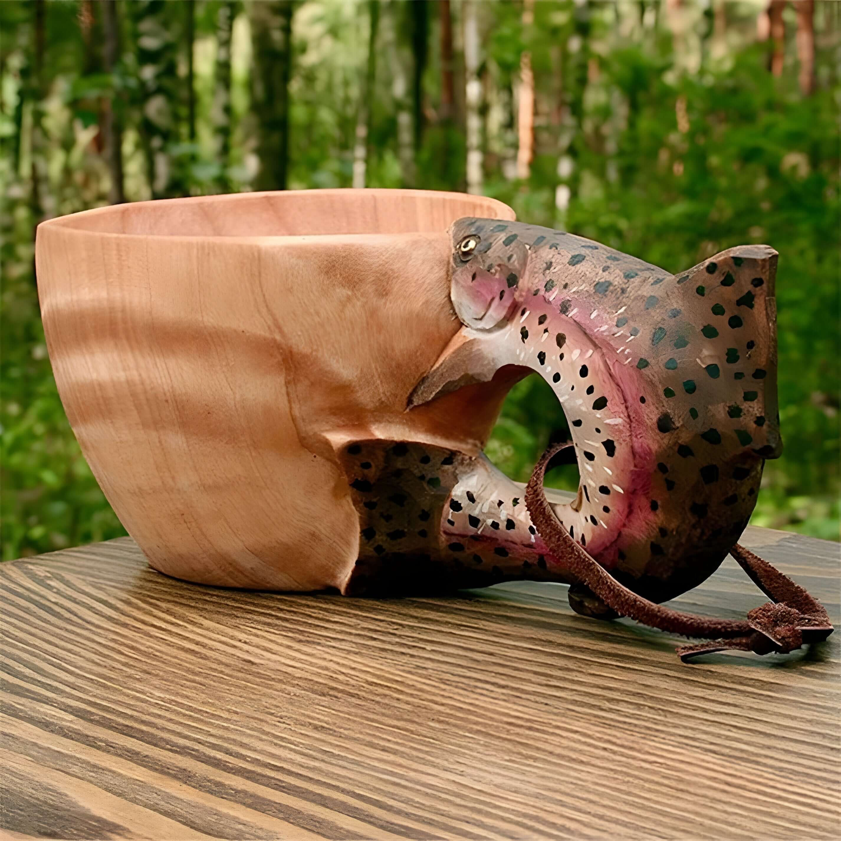 Trekrus Dyremotiv - Rustikt Skandinavisk Kaffekrus Laget Av Naturlig Tre
