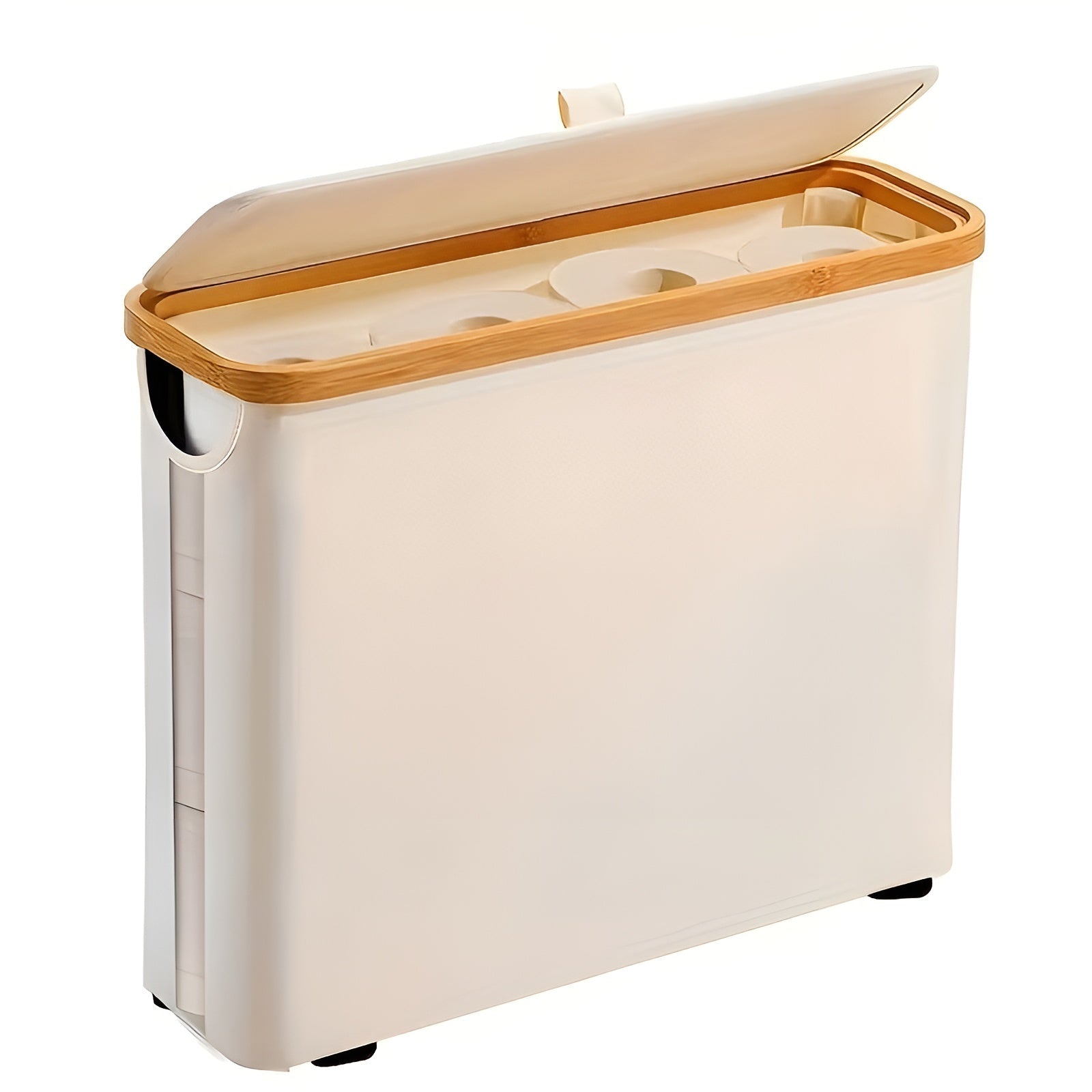 Stor Toalettrullholder med Lokk – Plassbesparende og Sammenleggbar | Treramme for Bad og Toalett - Beige
