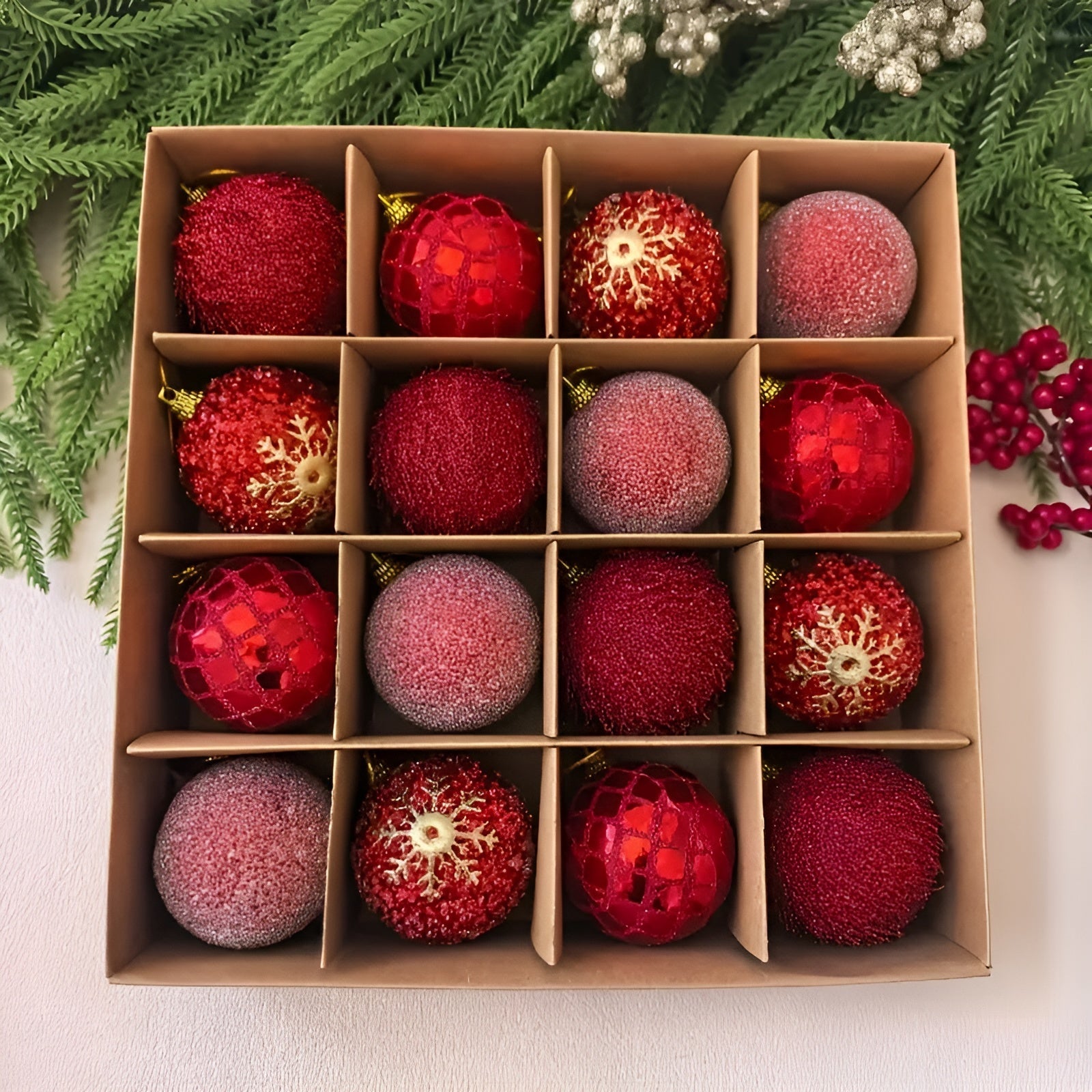 Julekulesett (16 Stk Ø 6 Cm) – Fargerike Julekuler | Perfekt Dekorasjon Til Juletreet, Stuen Og Hagen