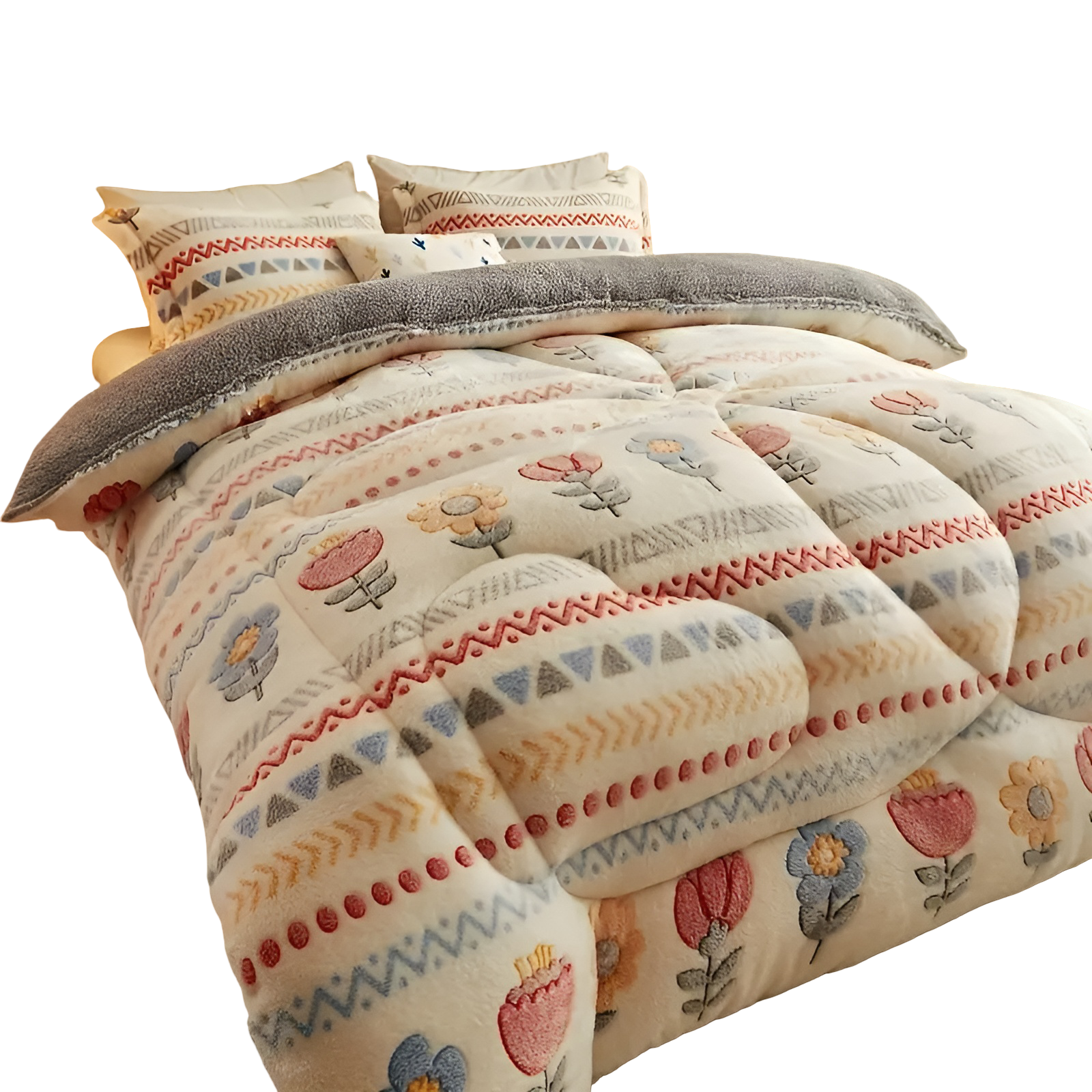 Boho Pledd i Fleece – Tykt, Mykt og Koselig | Fargerikt Blomster- og Geometrisk Mønster